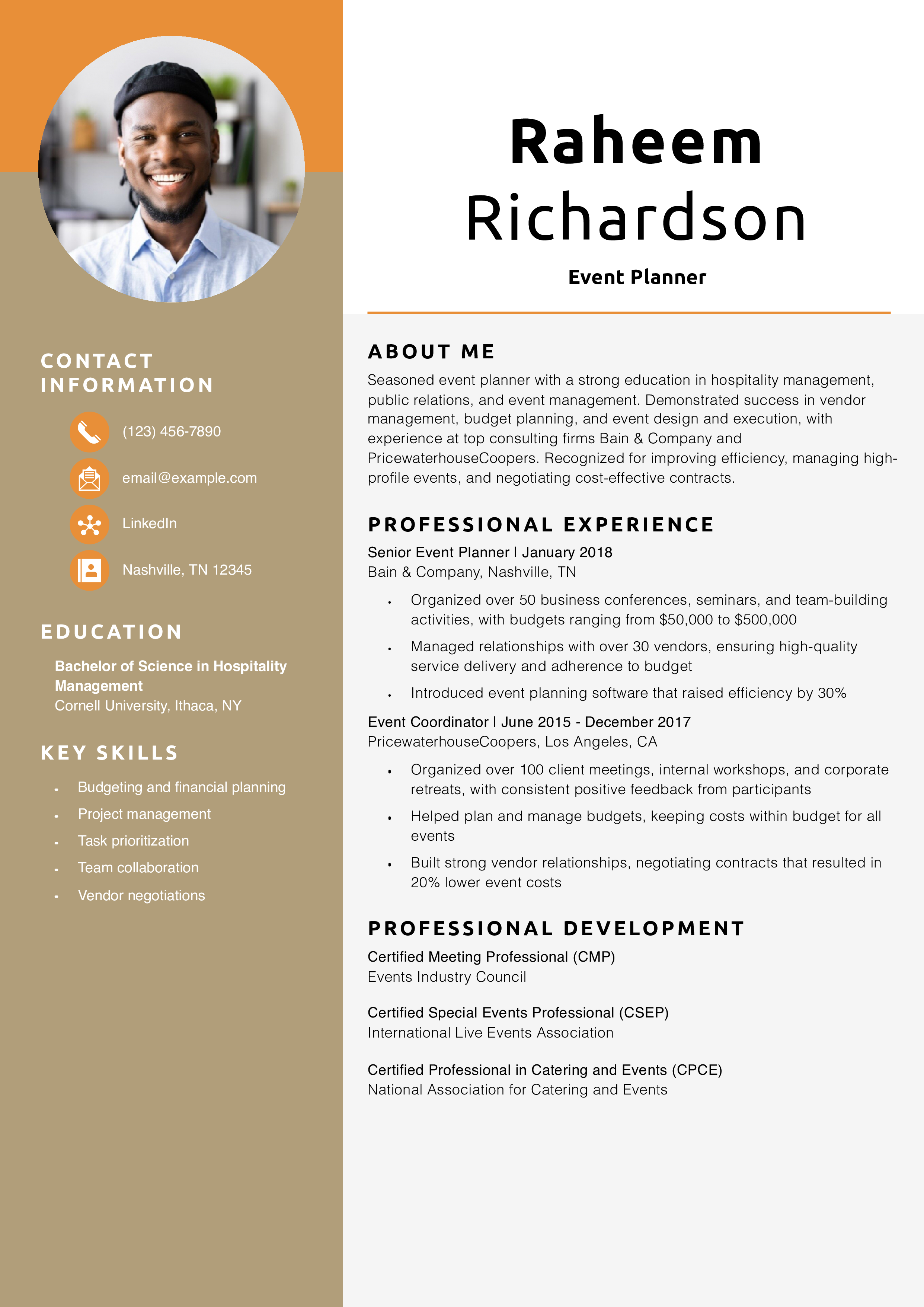 Event Planner Resume Example