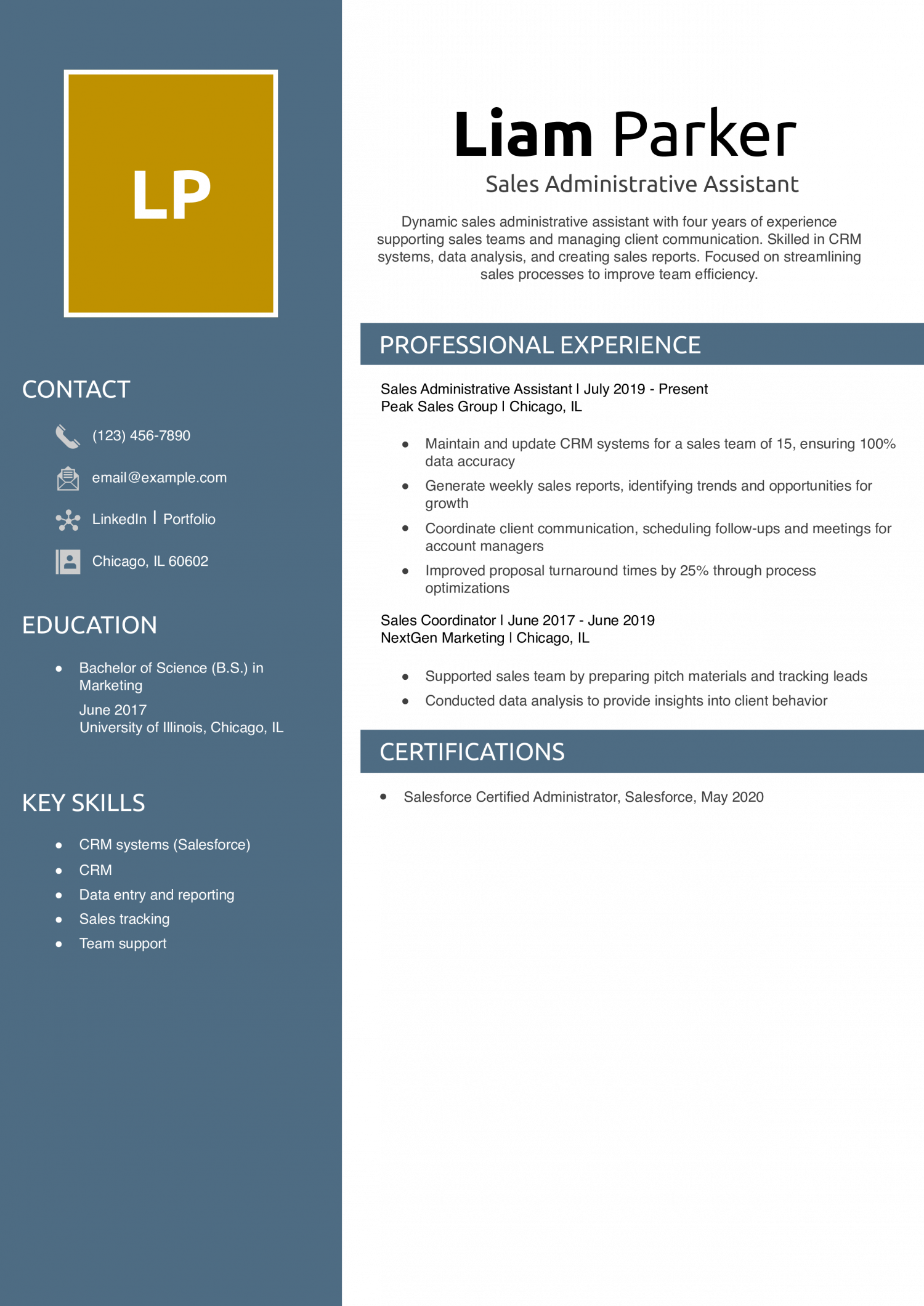 Sales Administrative Assistant Resume Example