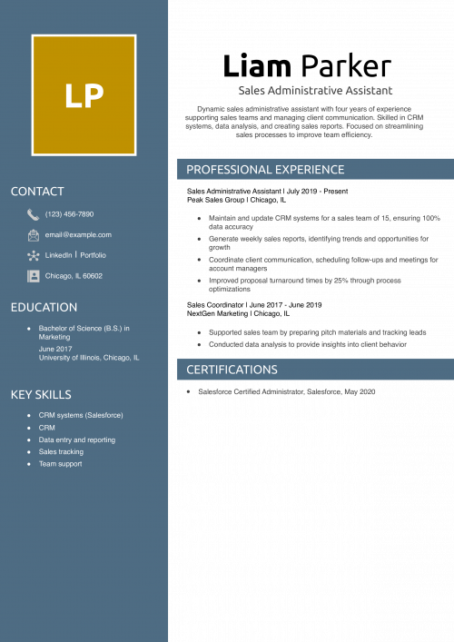 Sales Administrative Assistant Resume Example