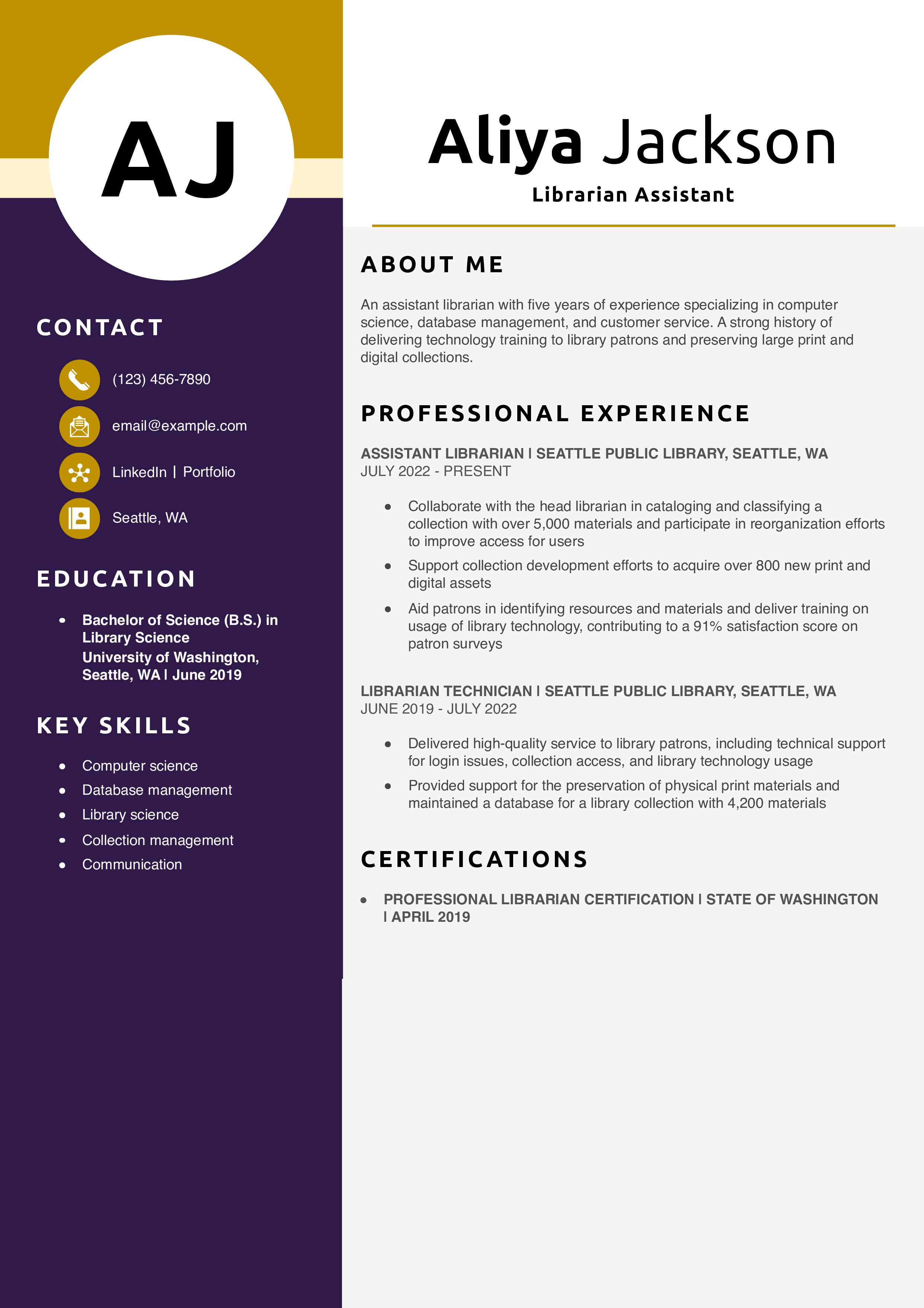 Librarian Assistant Resume Example