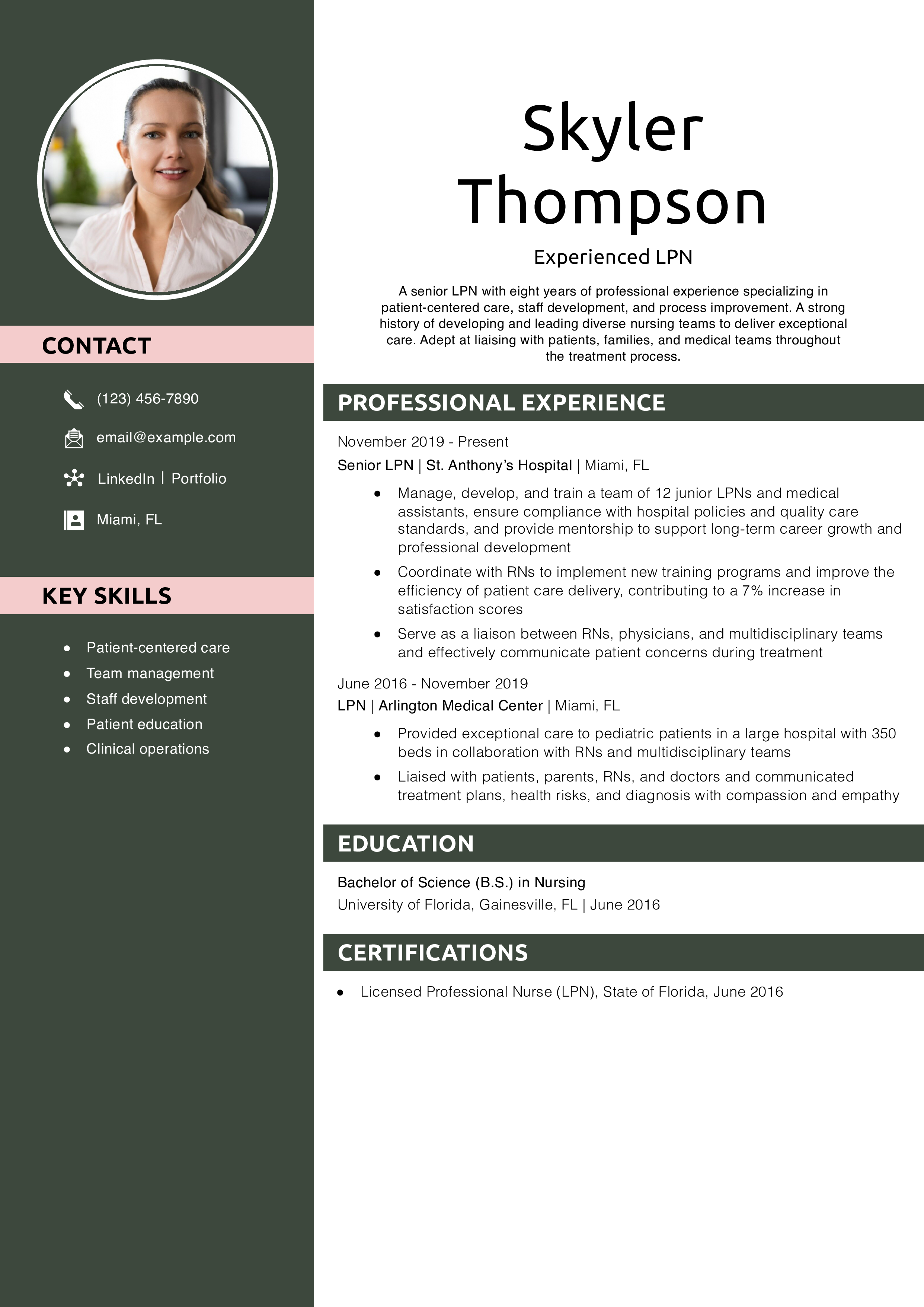 Experienced LPN Resume Example