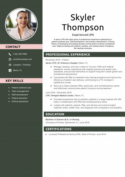 Experienced LPN Resume Example
