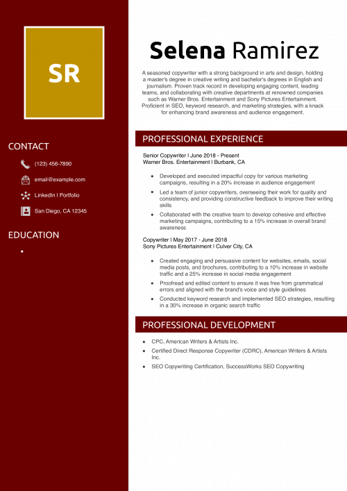 Copywriter Resume Example