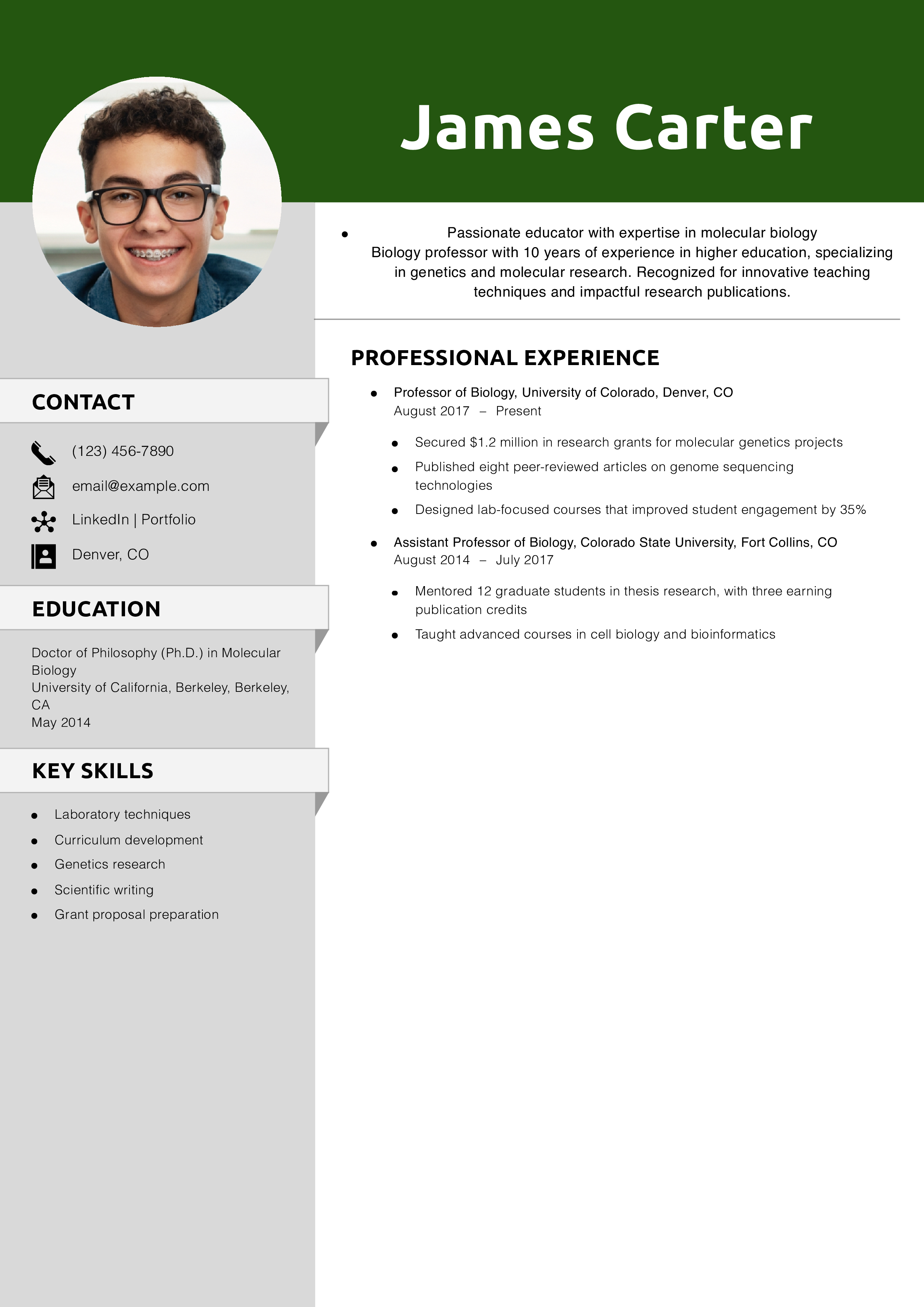 Biology Professor Resume
