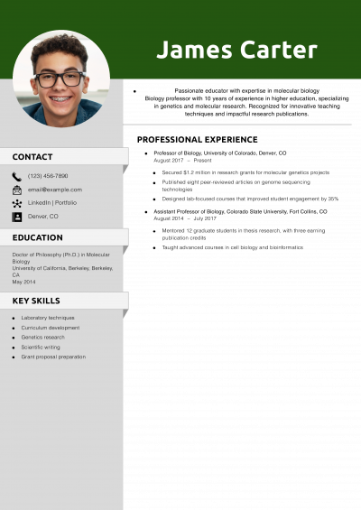 Biology Professor Resume