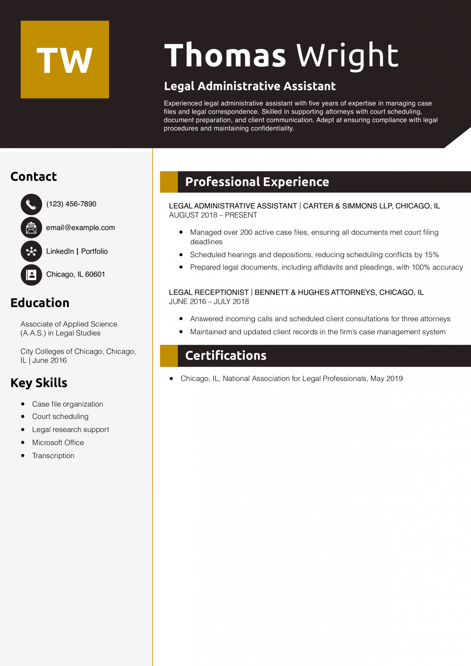 Legal Administrative Assistant Resume Example