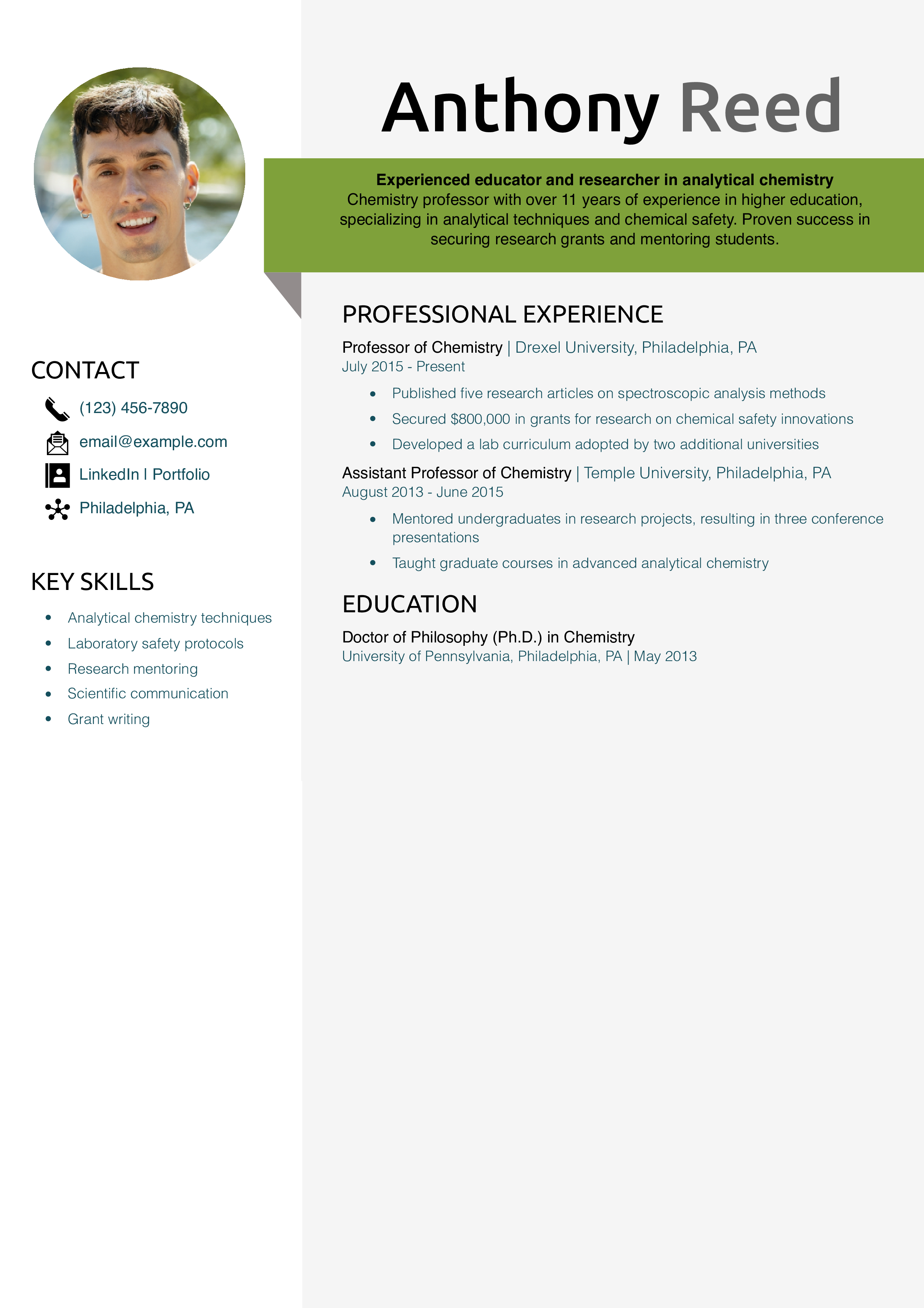 Chemistry Professor Resume