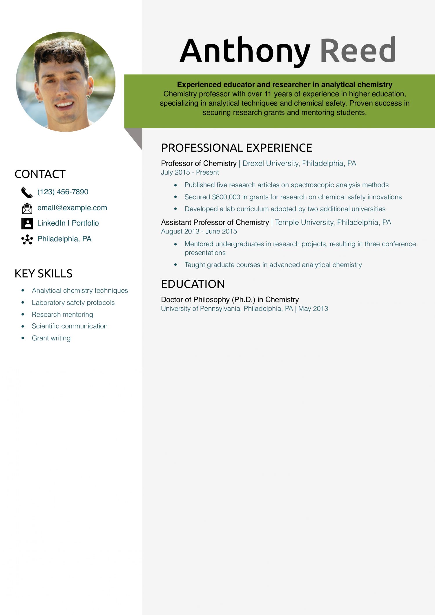 Chemistry Professor Resume