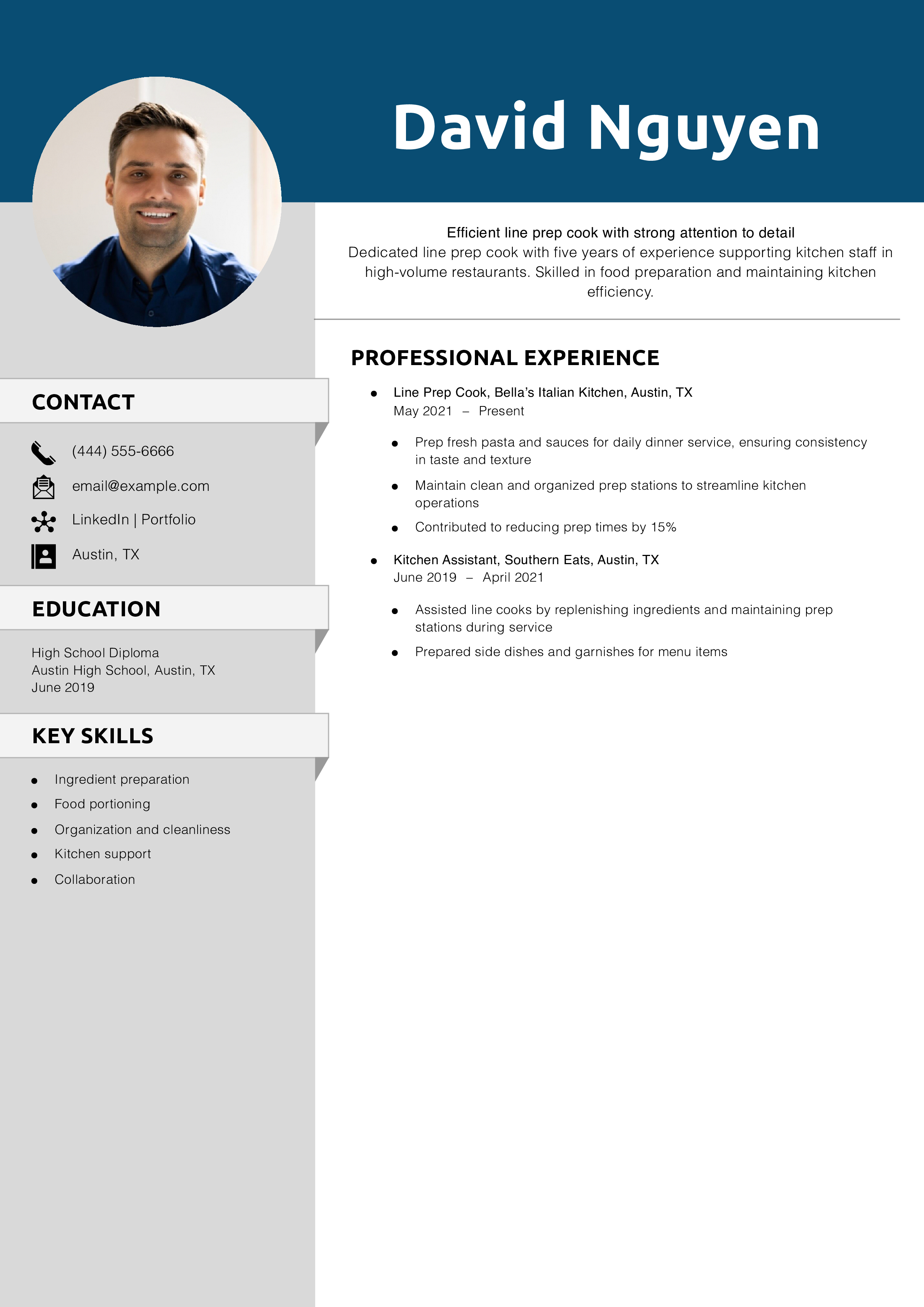 Line prep cook resume