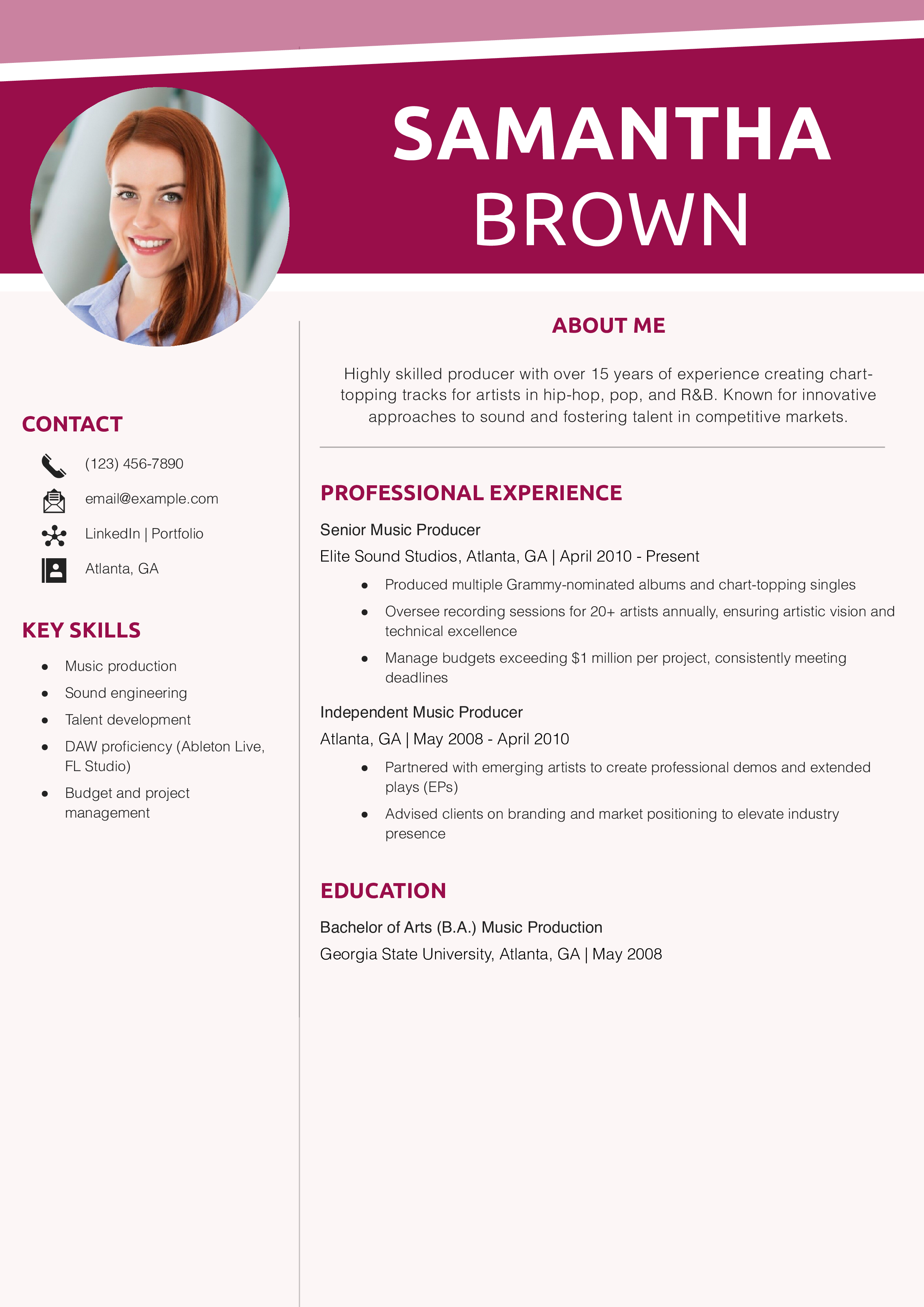 Music producer resume