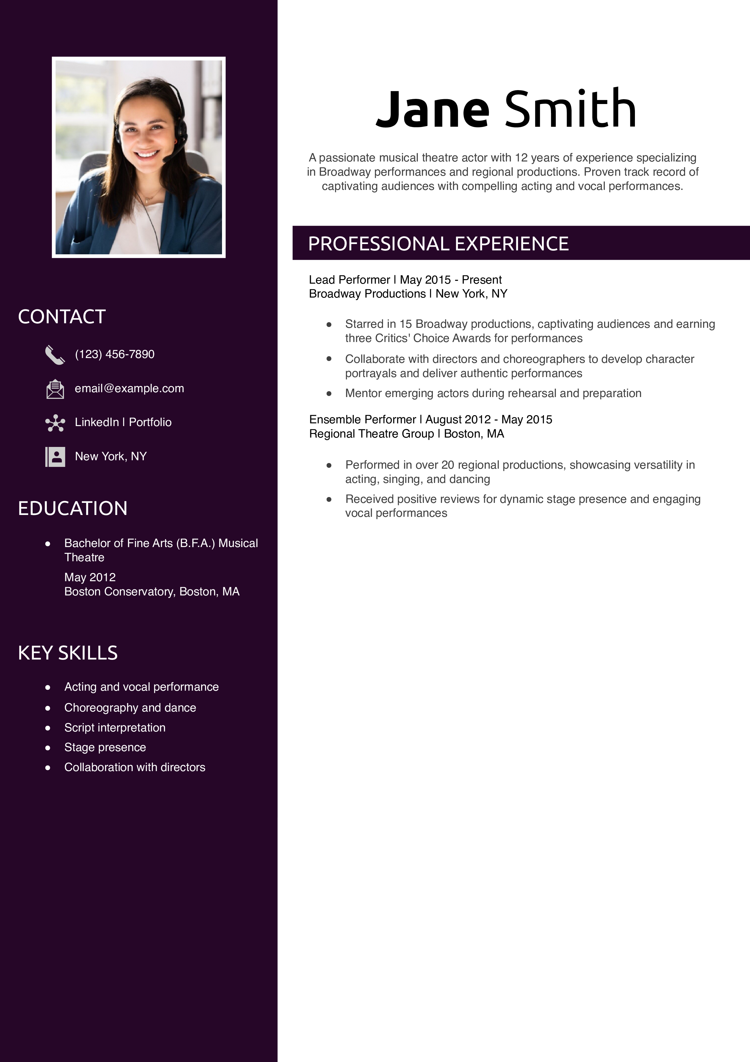 Musical theatre resume