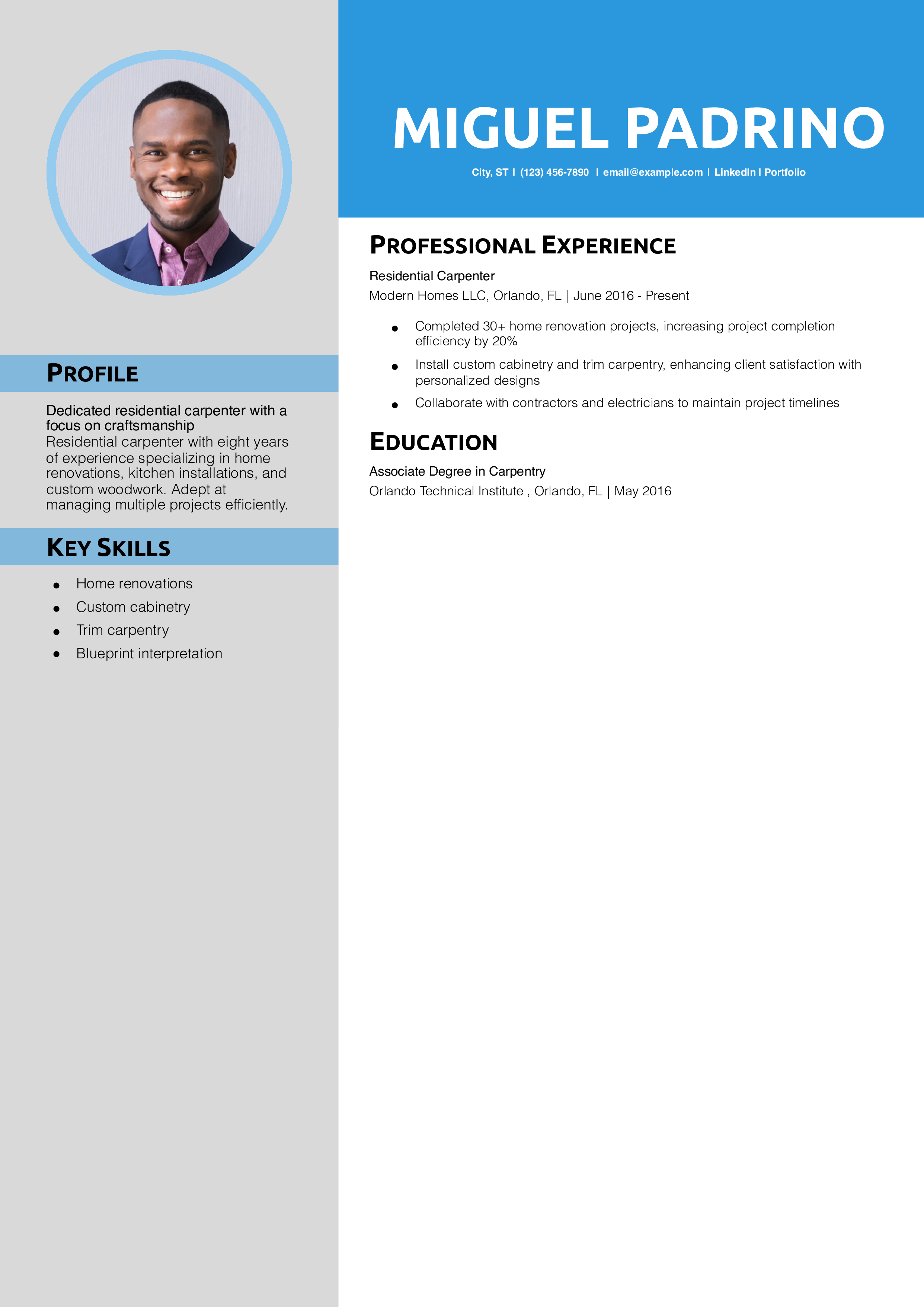 Residential carpenter resume