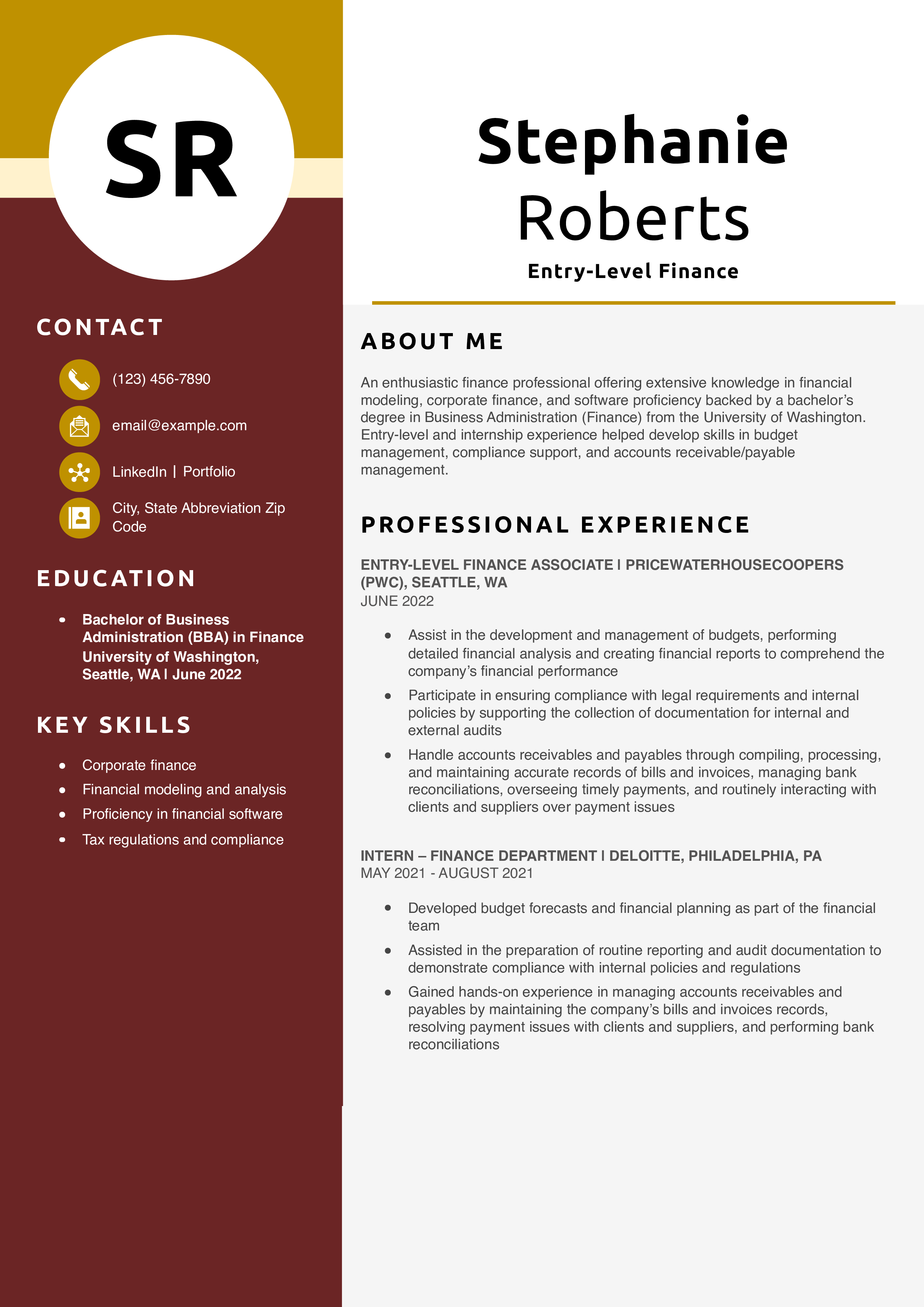 Entry-Level Finance Resume Example
