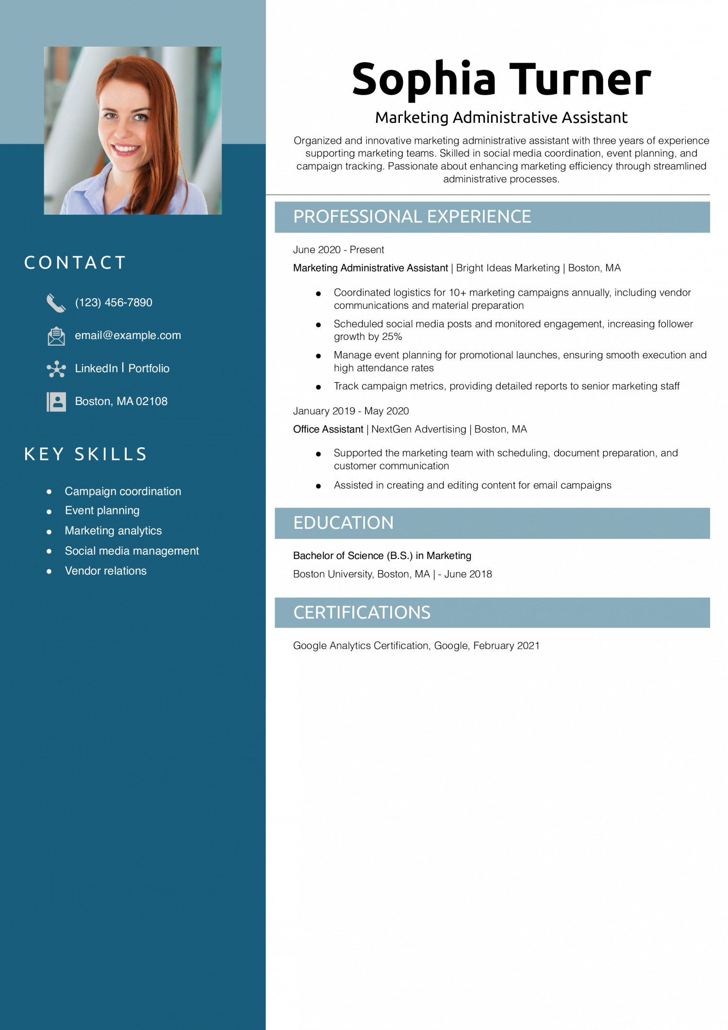 Marketing Administrative Assistant Resume Example