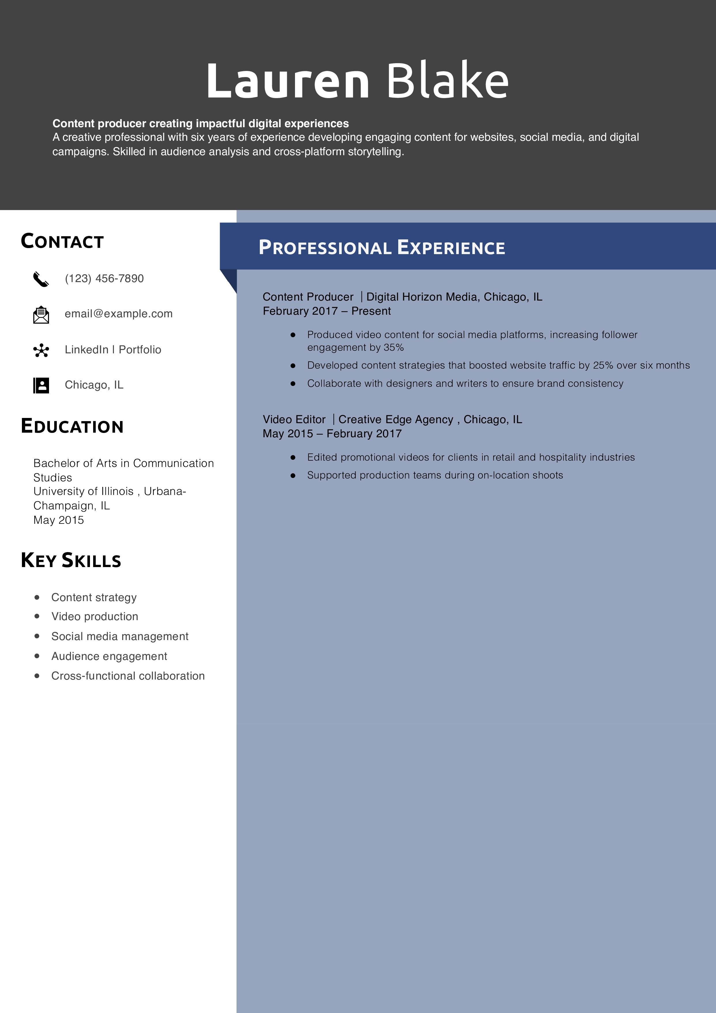 Content producer resume