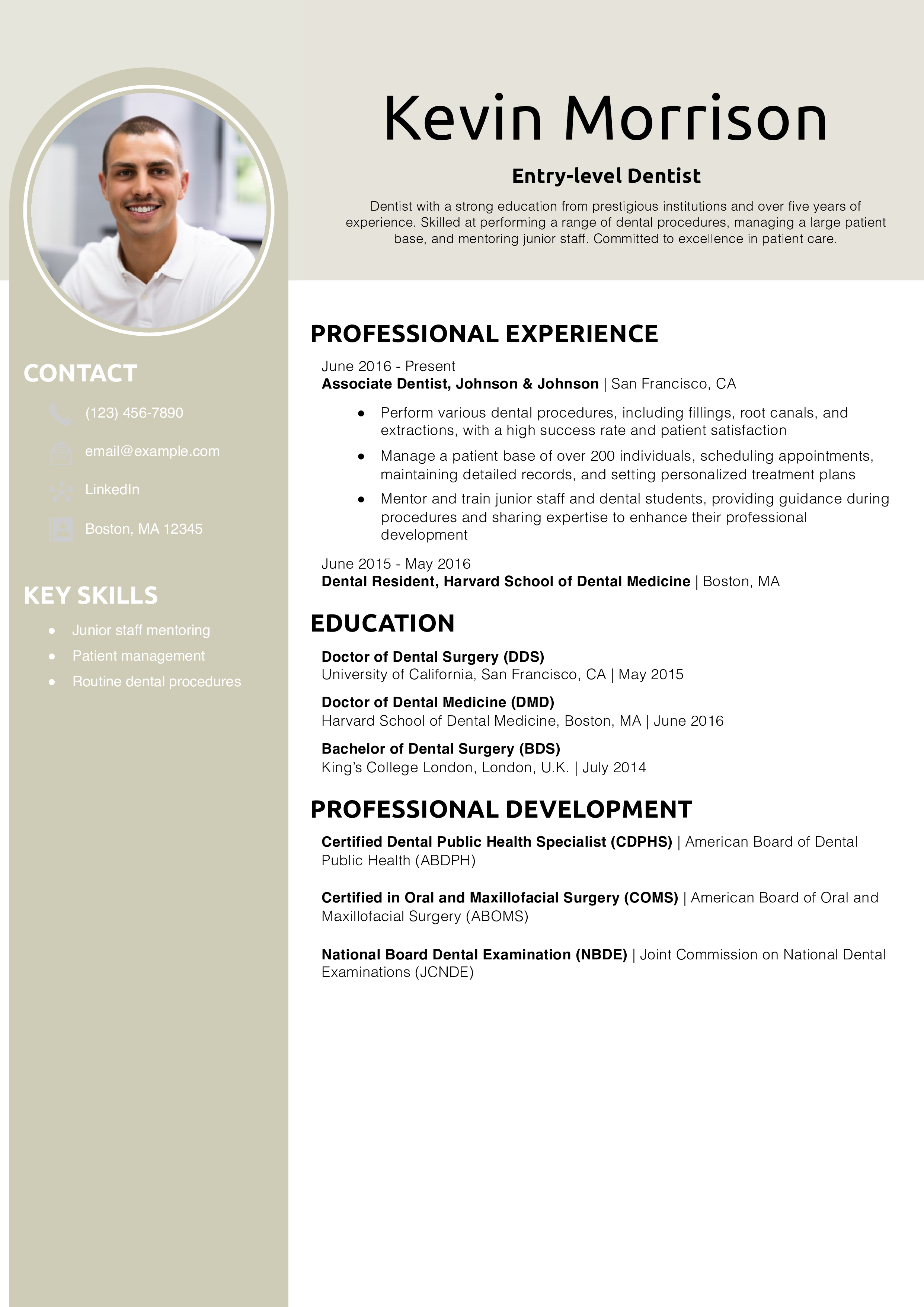 Entry-level Dentist Resume Example