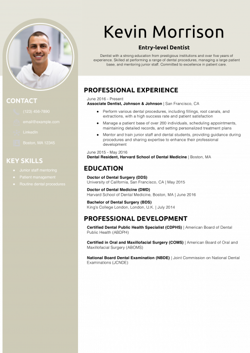 Entry-level Dentist Resume Example