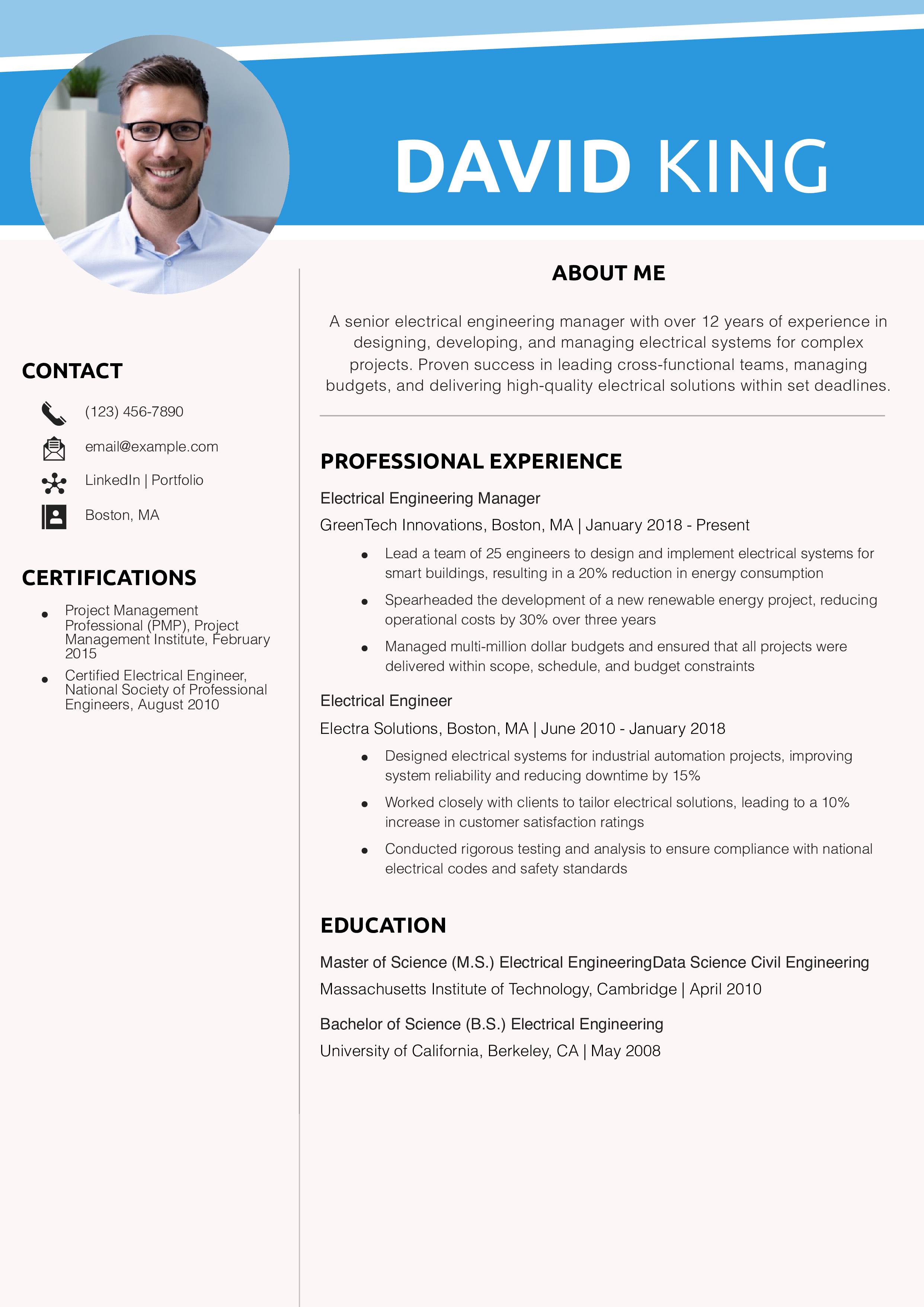 Electrical Engineering Manager Resume Example