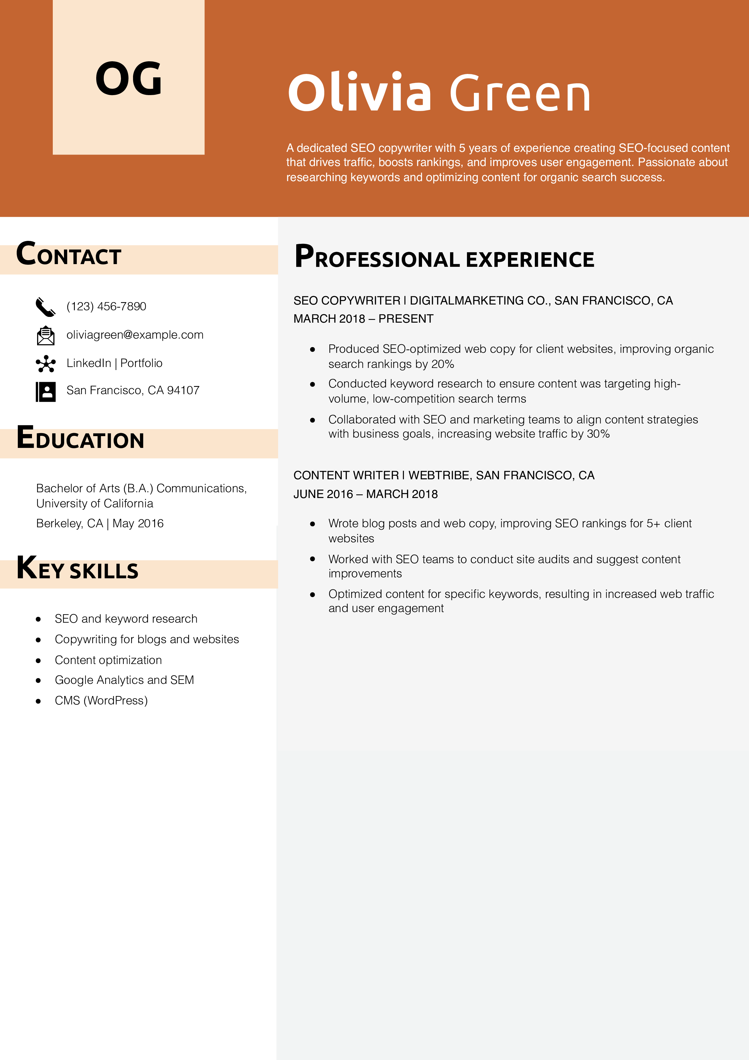 Search-Optimized Content Writer Resume Example