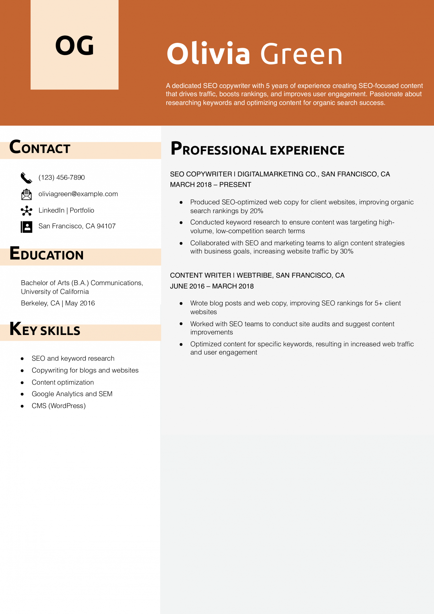  Search-Optimized Content Writer Resume Example