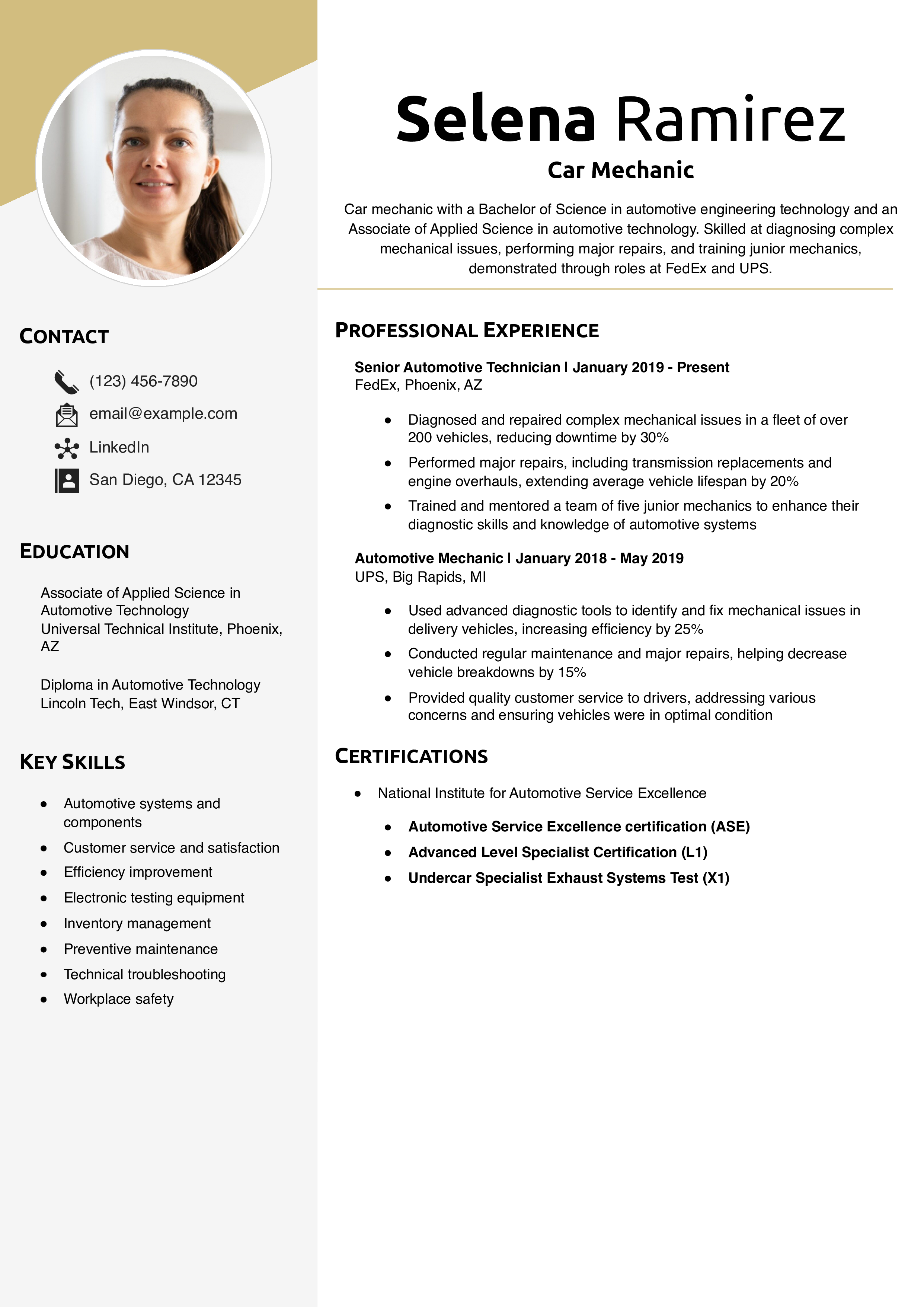 Car Mechanic Resume Example