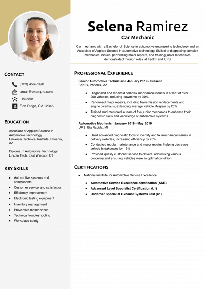 Car Mechanic Resume Example