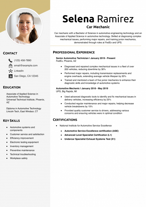Car Mechanic Resume Example