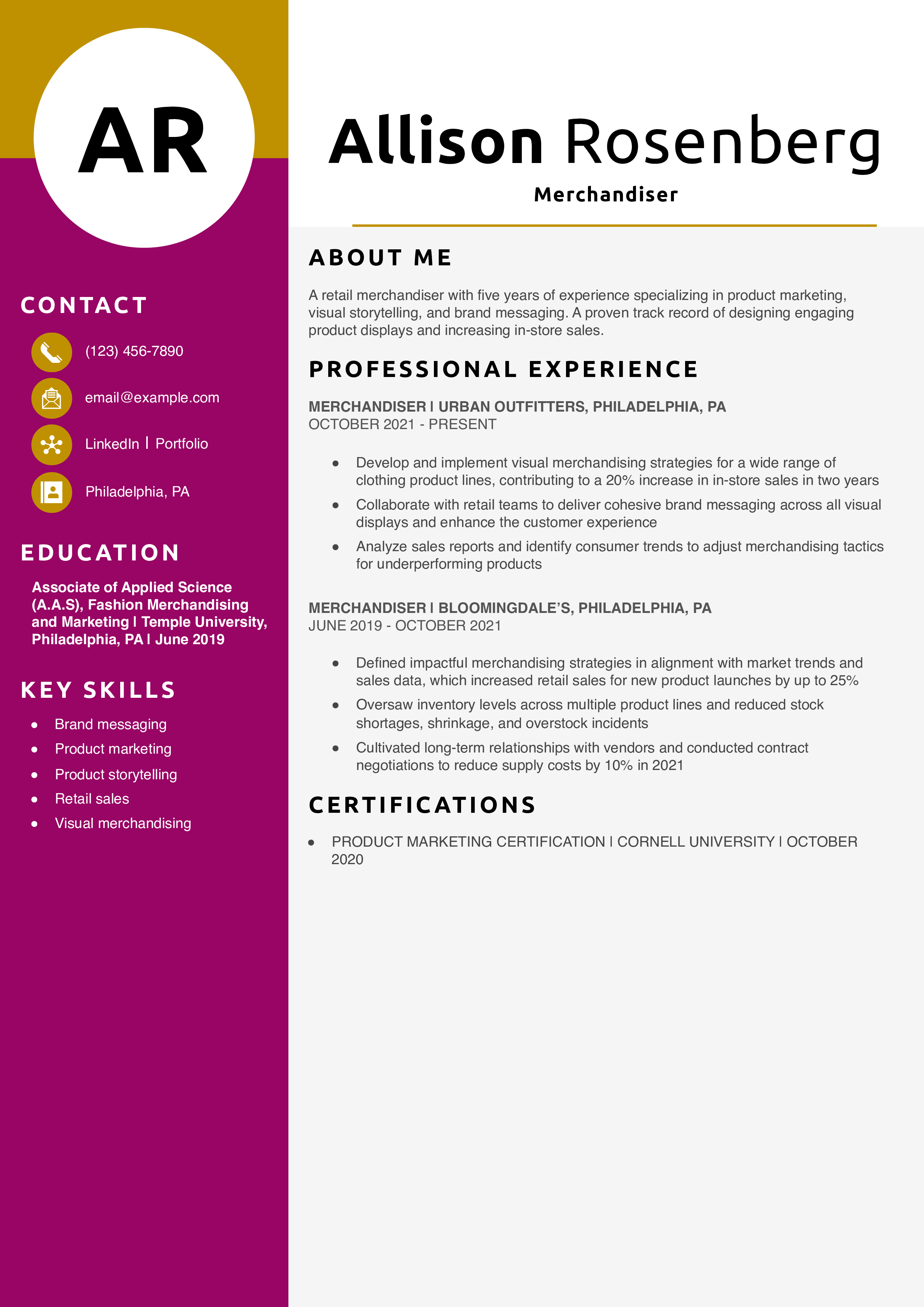 Merchandiser Resume Example