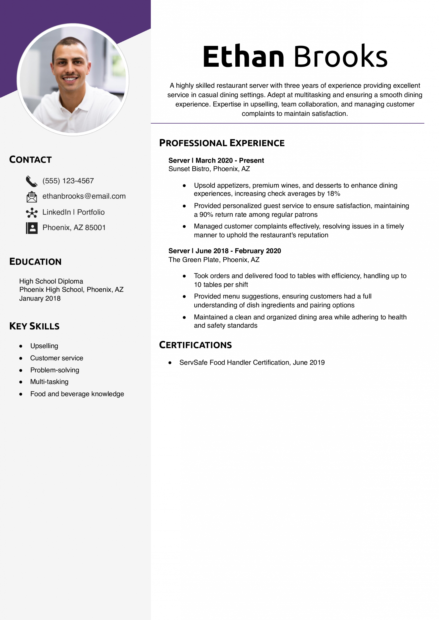  Restaurant Server Skills for Resume Example