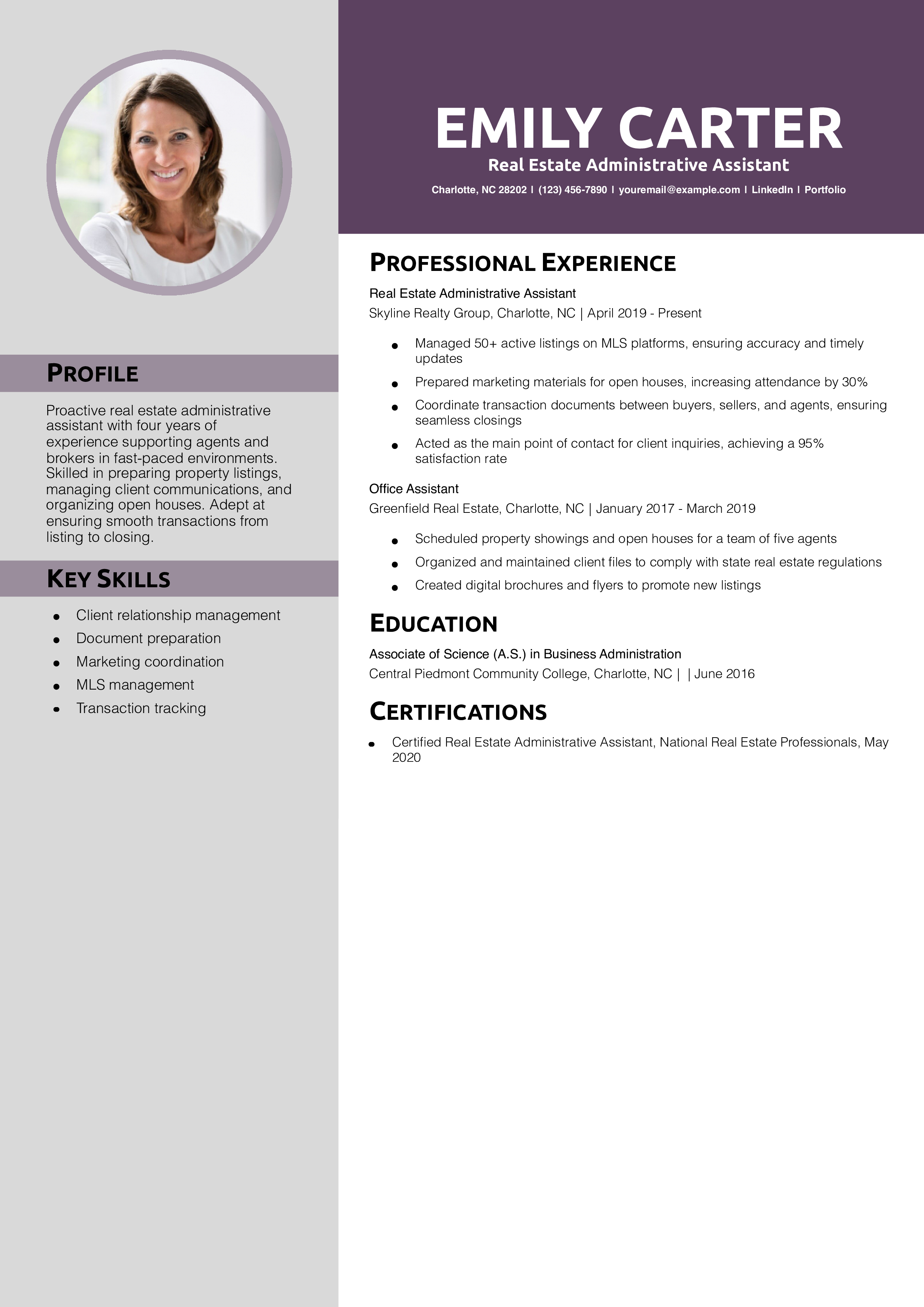 Real Estate Administrative Assistant Resume Example