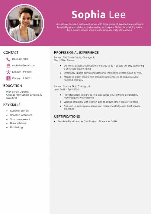 Restaurant Server Skills for Resume Example
