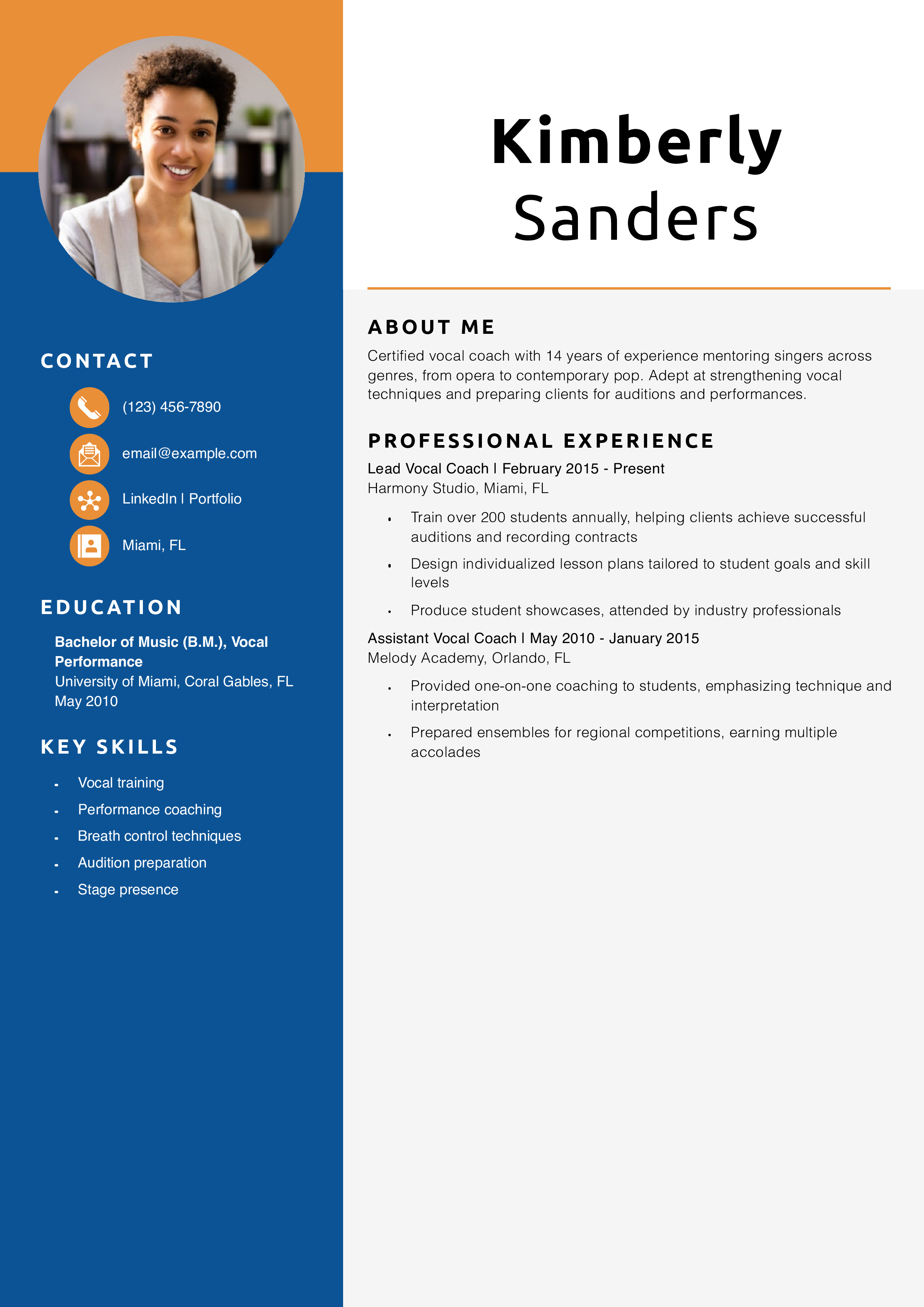 Vocal coach resume