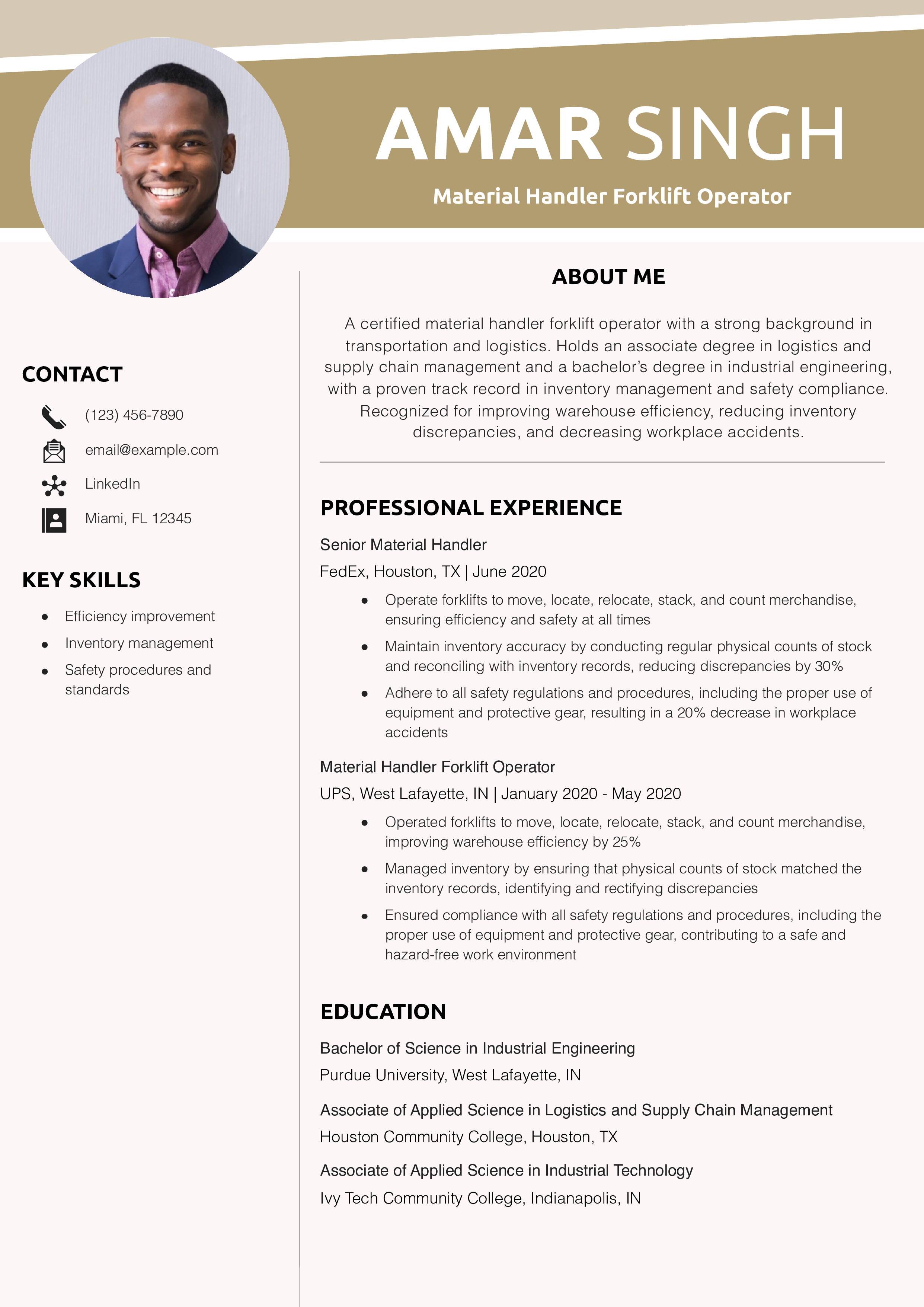 Material Handler Forklift Operator Resume Example