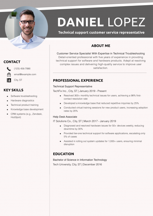 Technical support customer service representative Resume Example