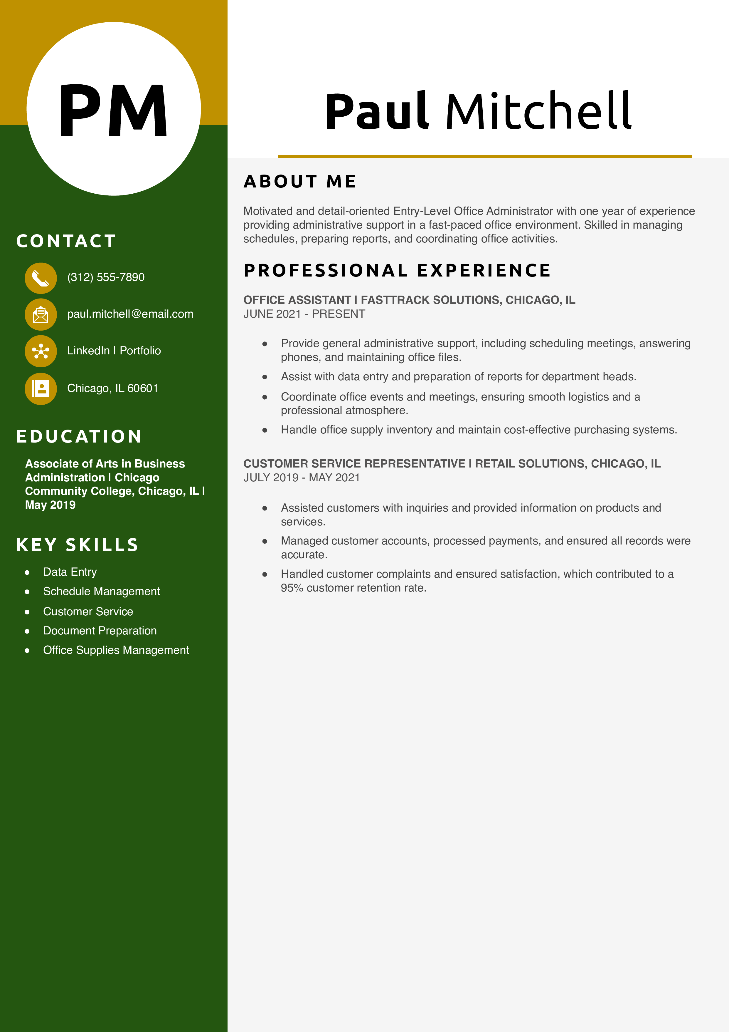 Entry-Level Office Administrator Resume Example
