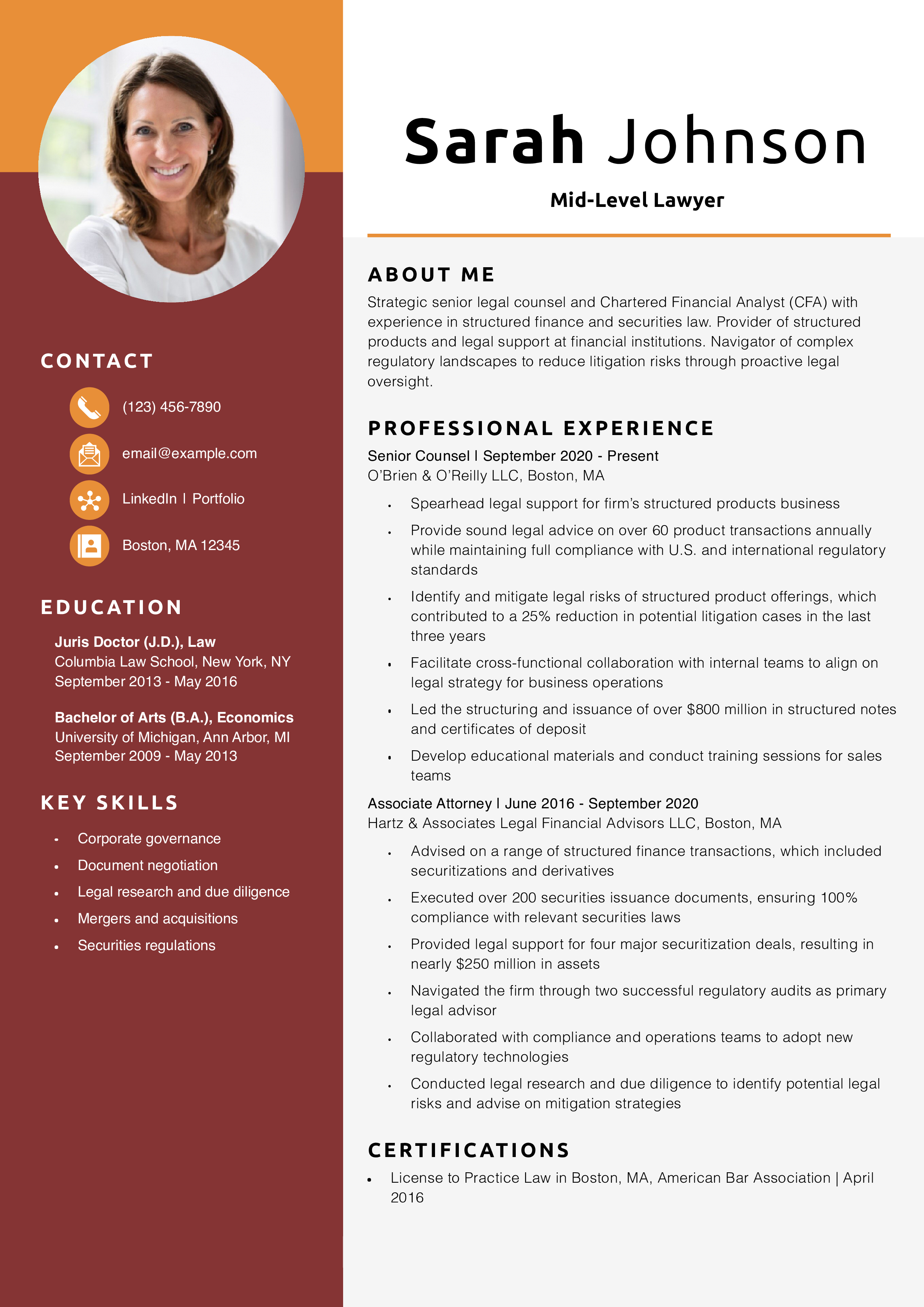 Mid-Level Lawyer Resume Example