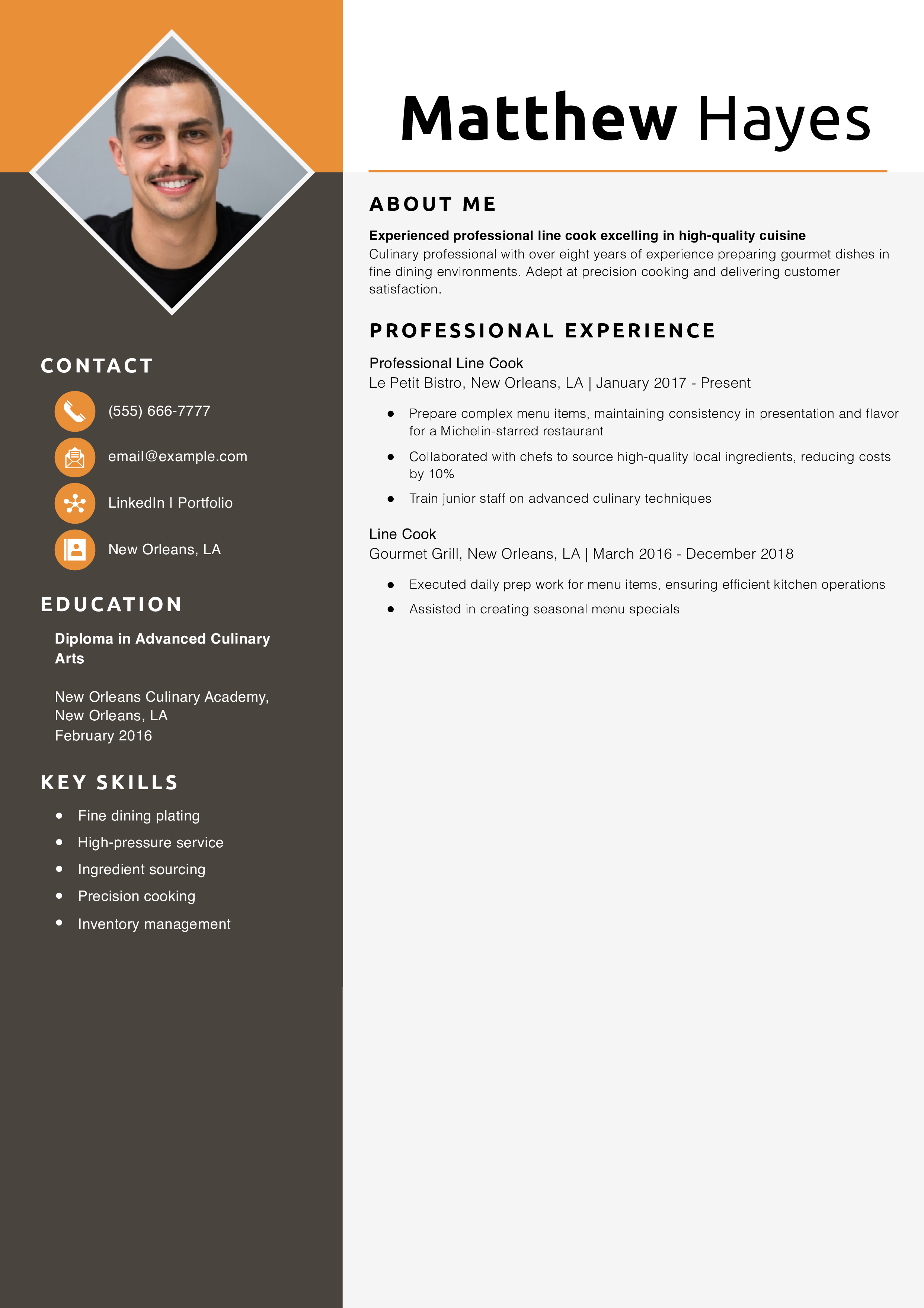 Professional line cook resume