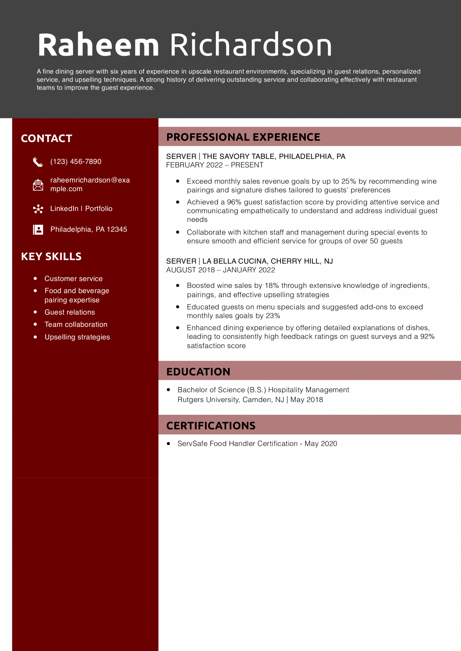 Fine Dining Restaurant Server