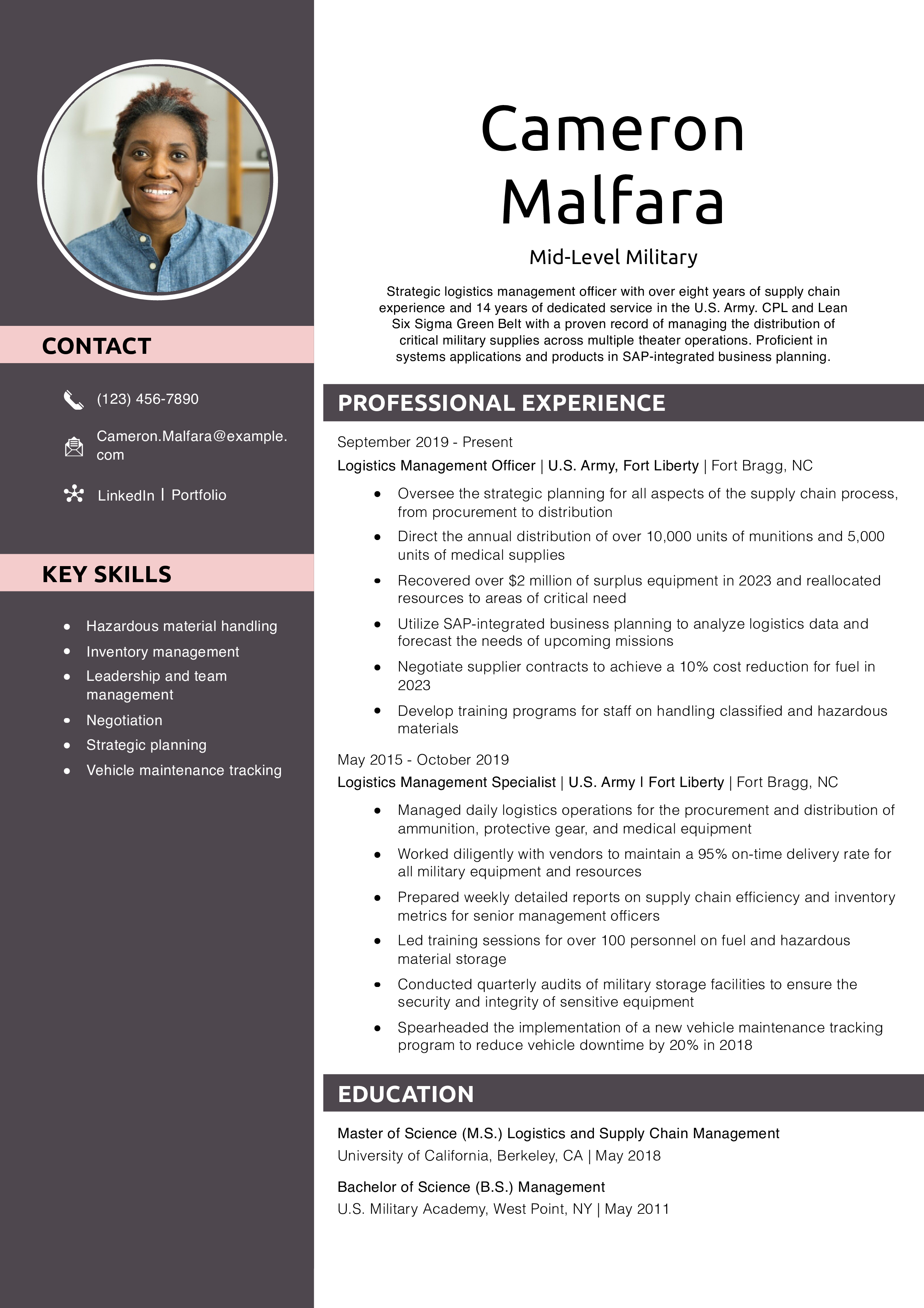 Mid-Level Military Resume Example