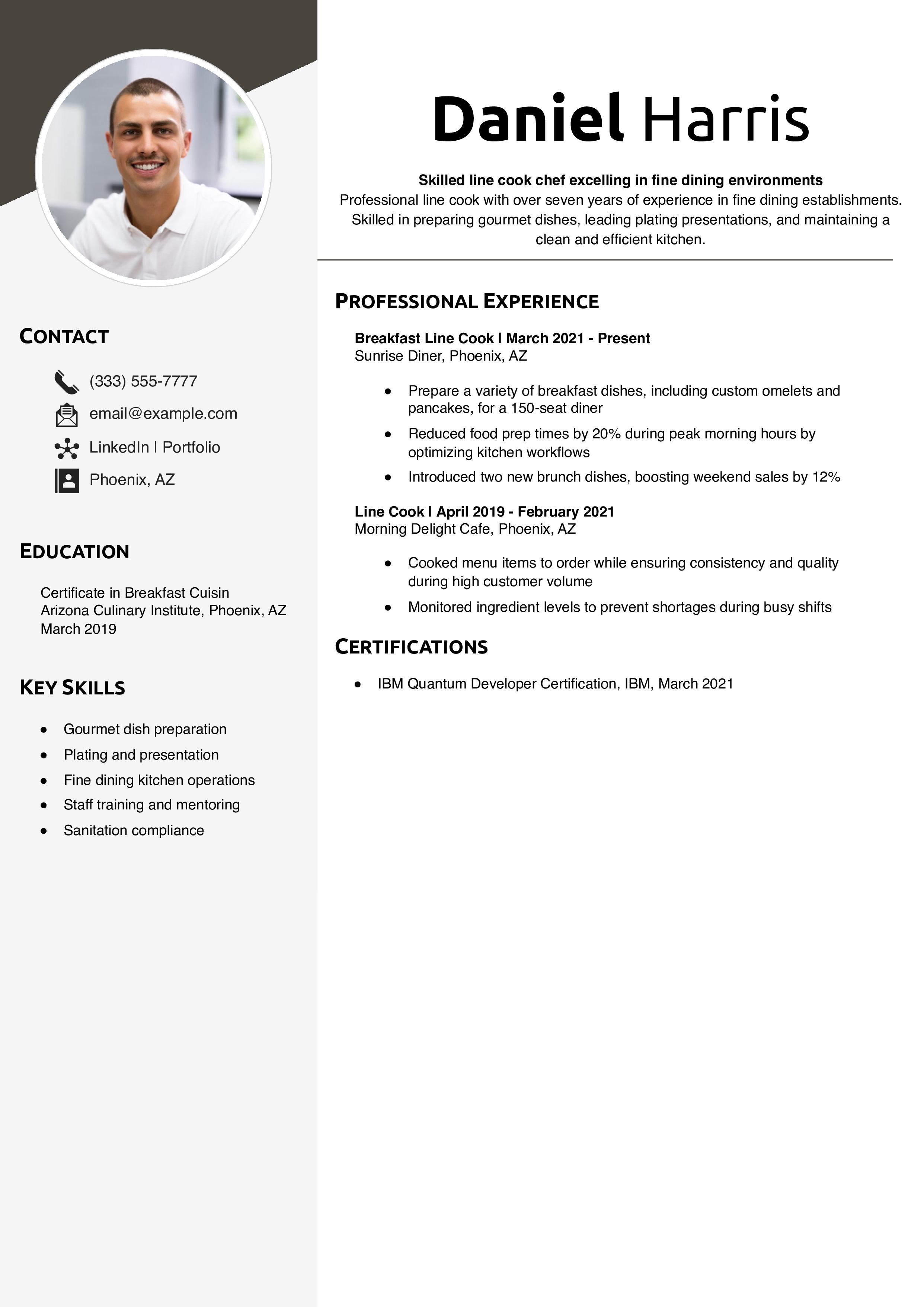 Breakfast line cook resume