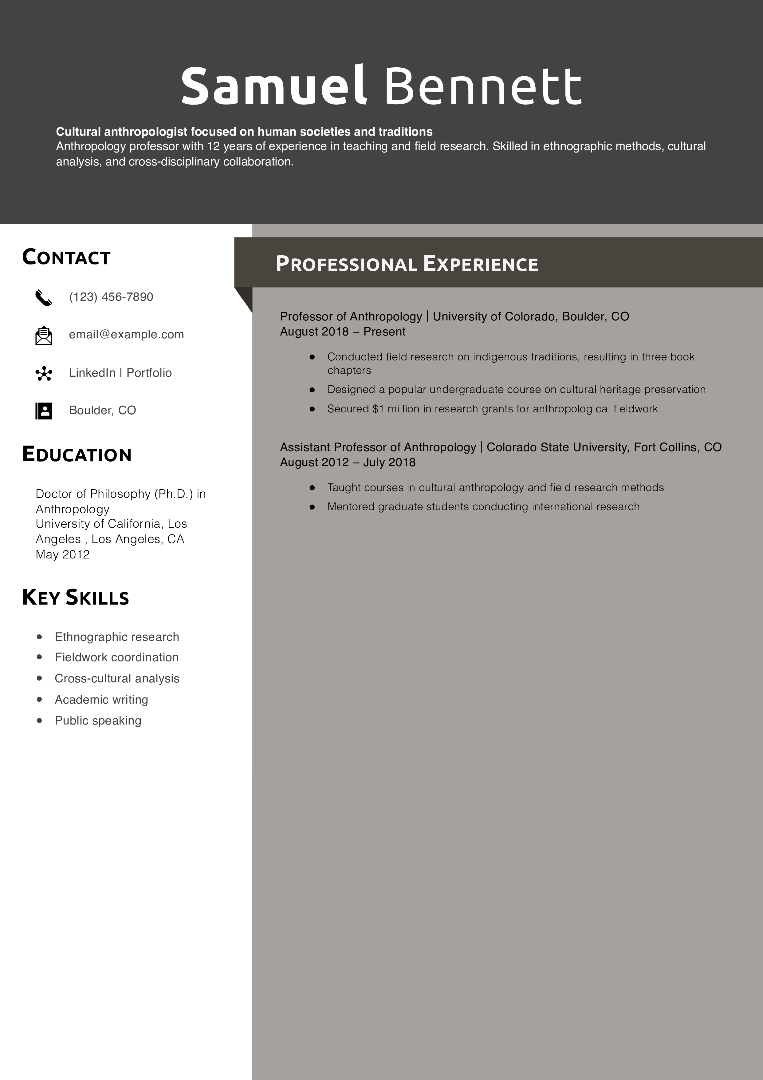 Anthropology Professor Resume