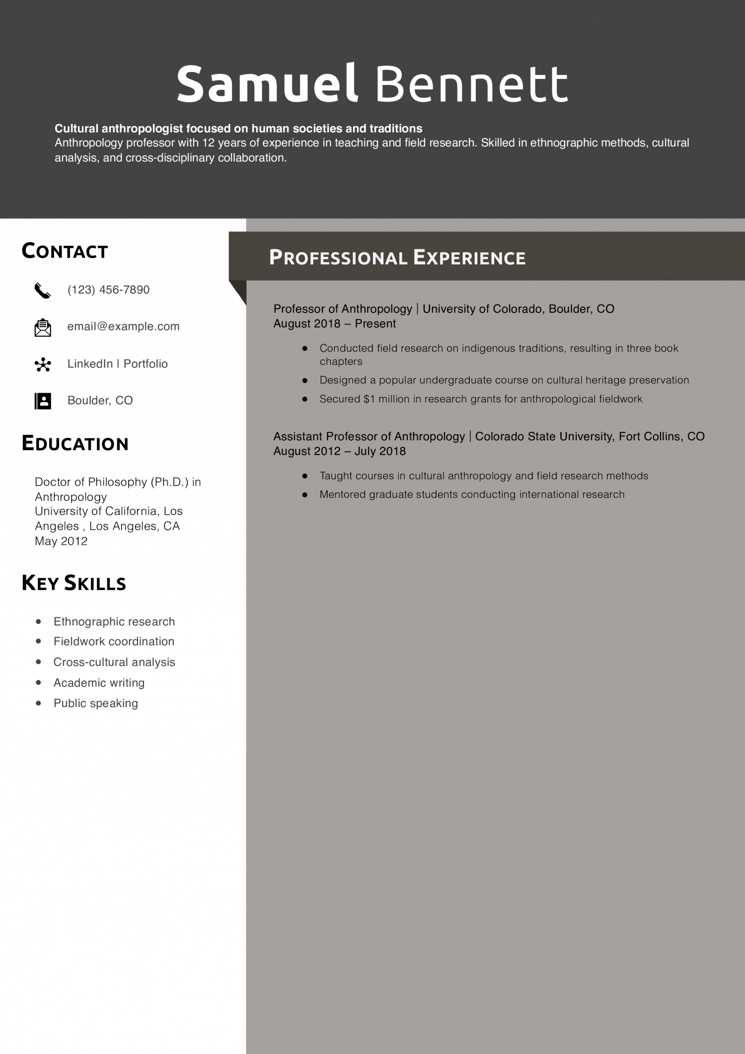 Anthropology Professor Resume