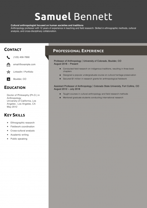 Anthropology Professor Resume