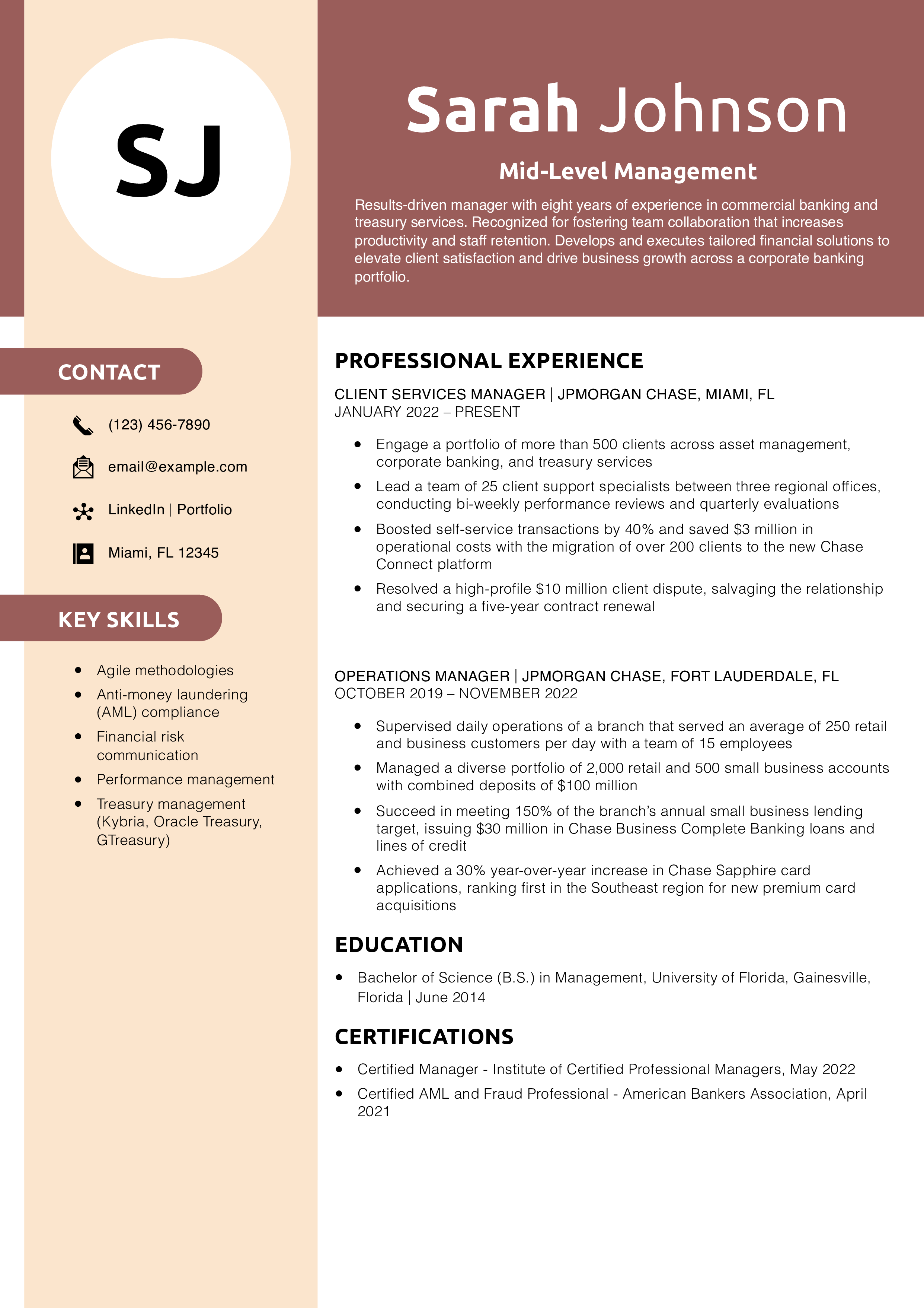 Mid-Level Management Resume Example