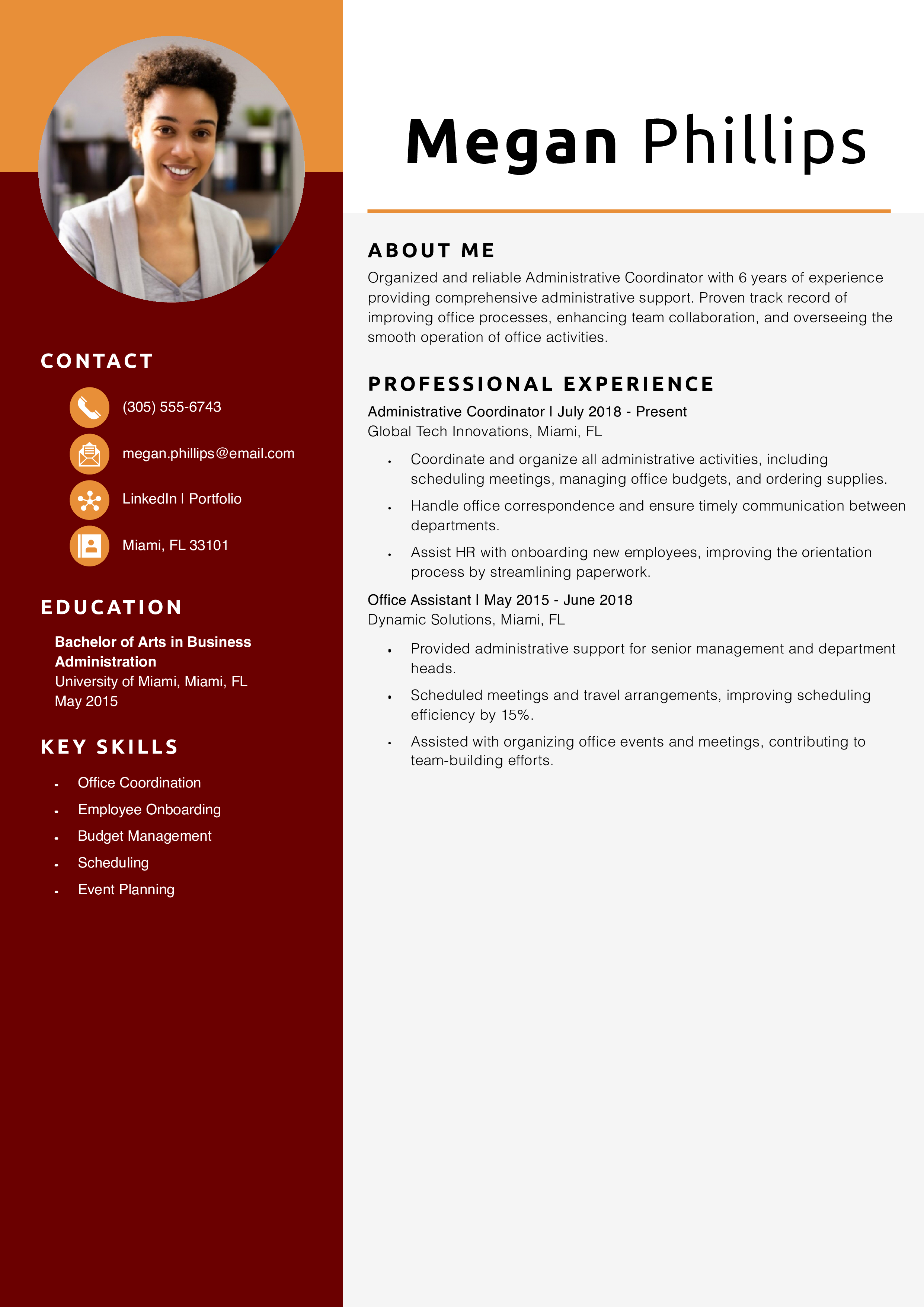 Administrative Coordinator Resume Example