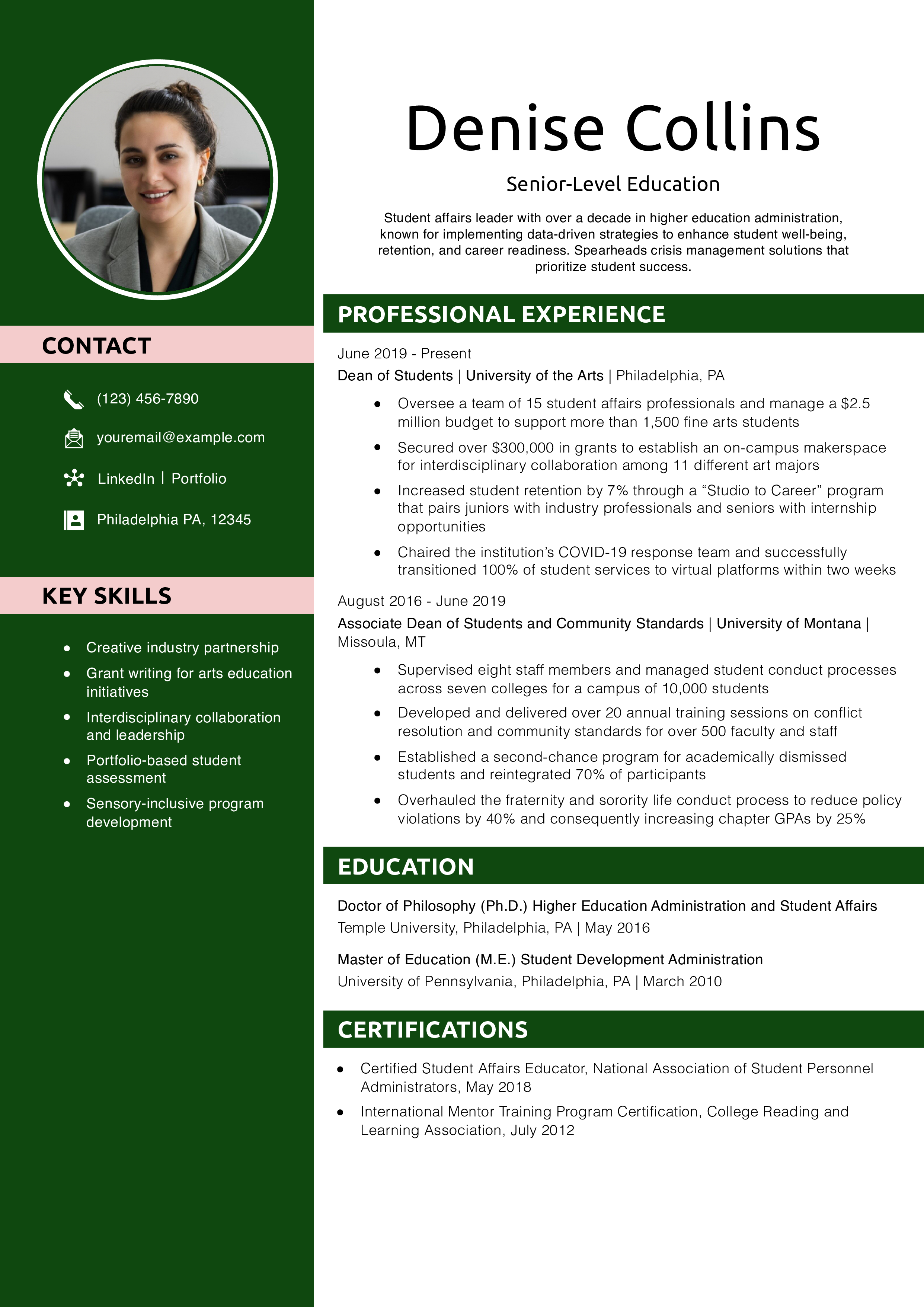 Senior-Level Education Resume Example