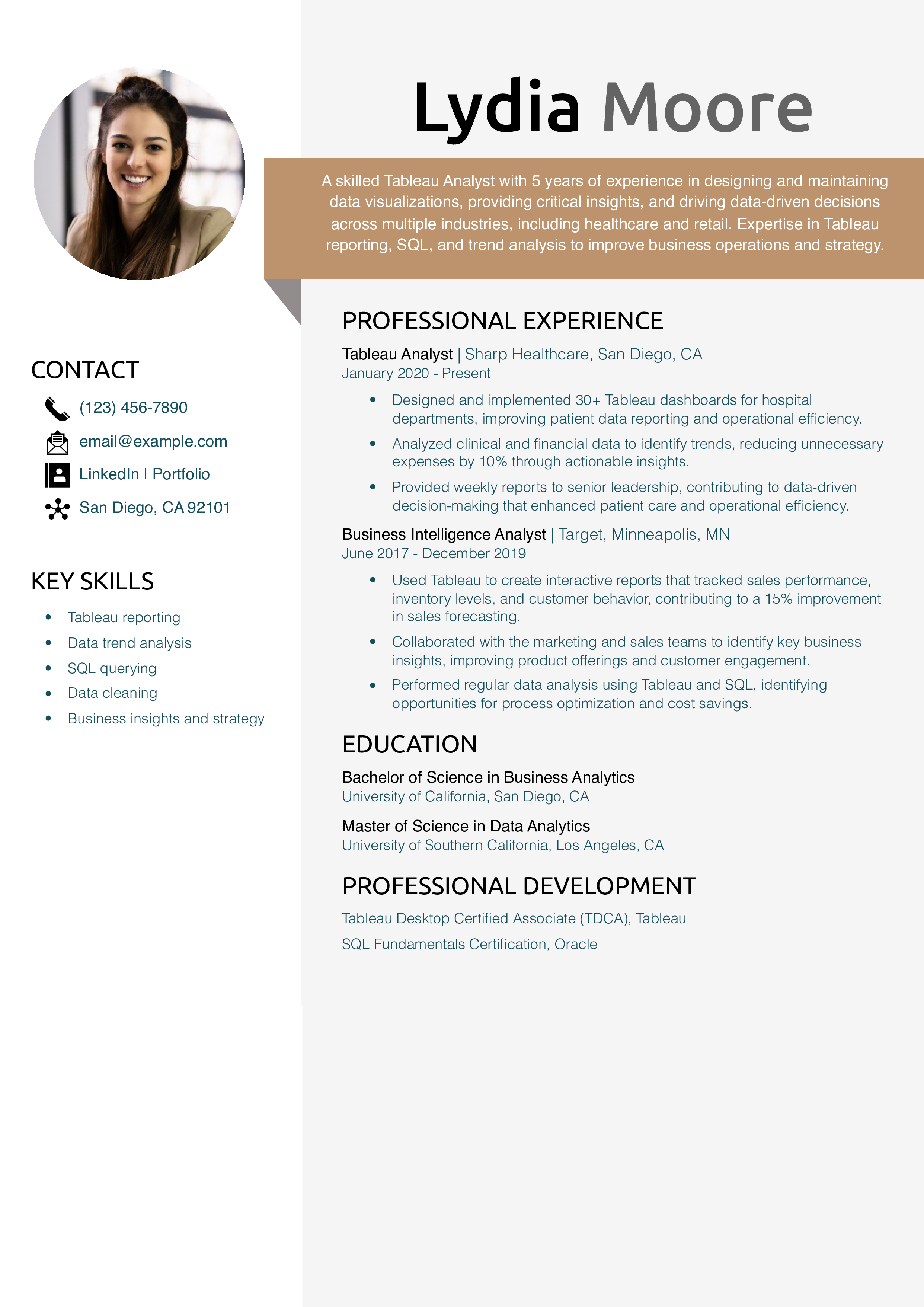 Tableau Analyst Resume Example