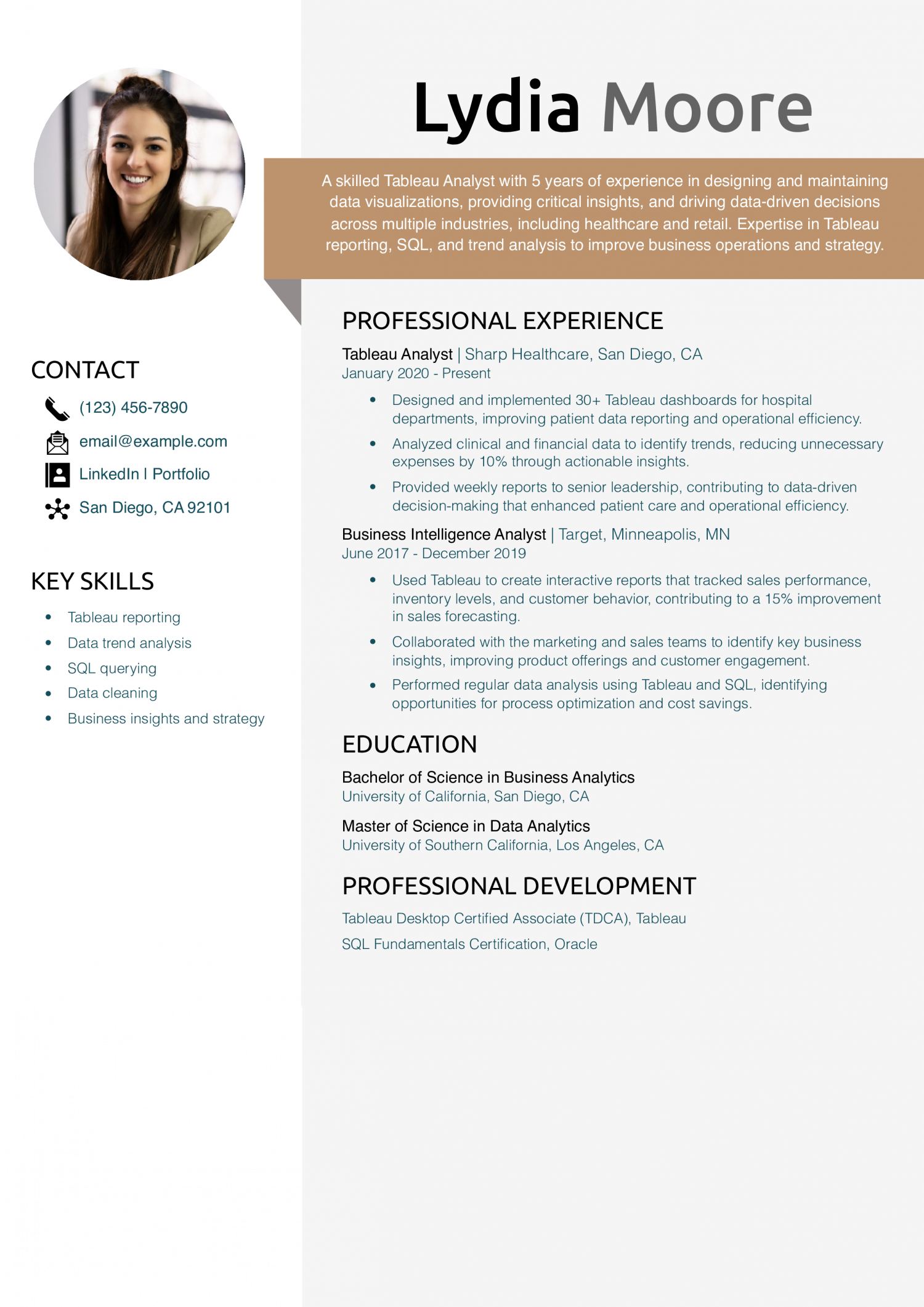 Tableau Analyst Resume Example