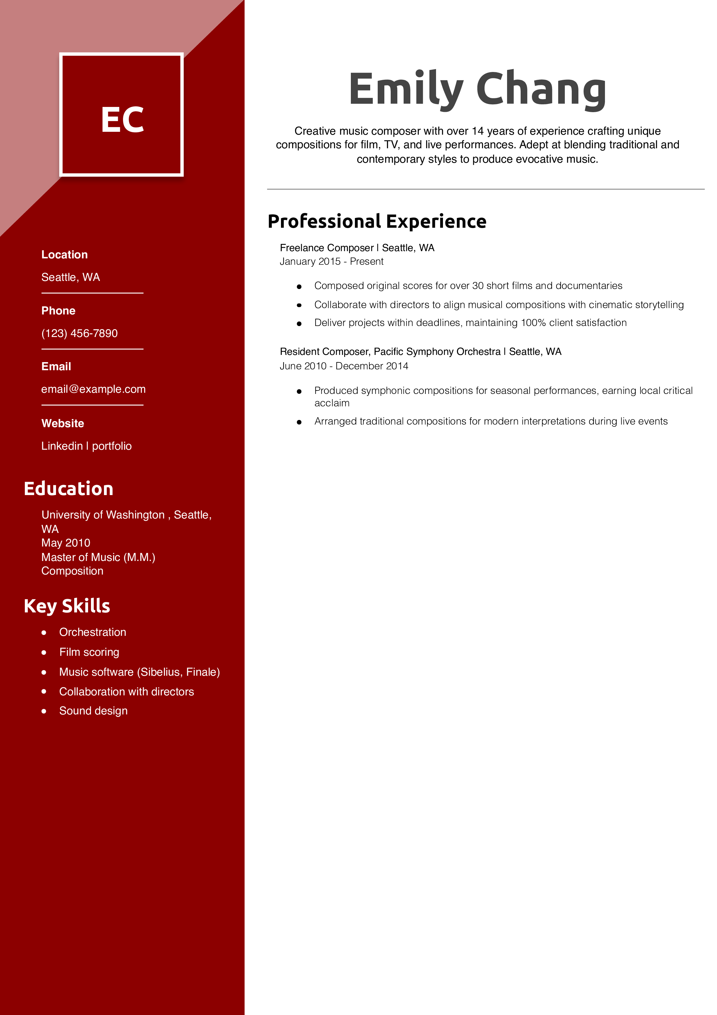Music composer resume