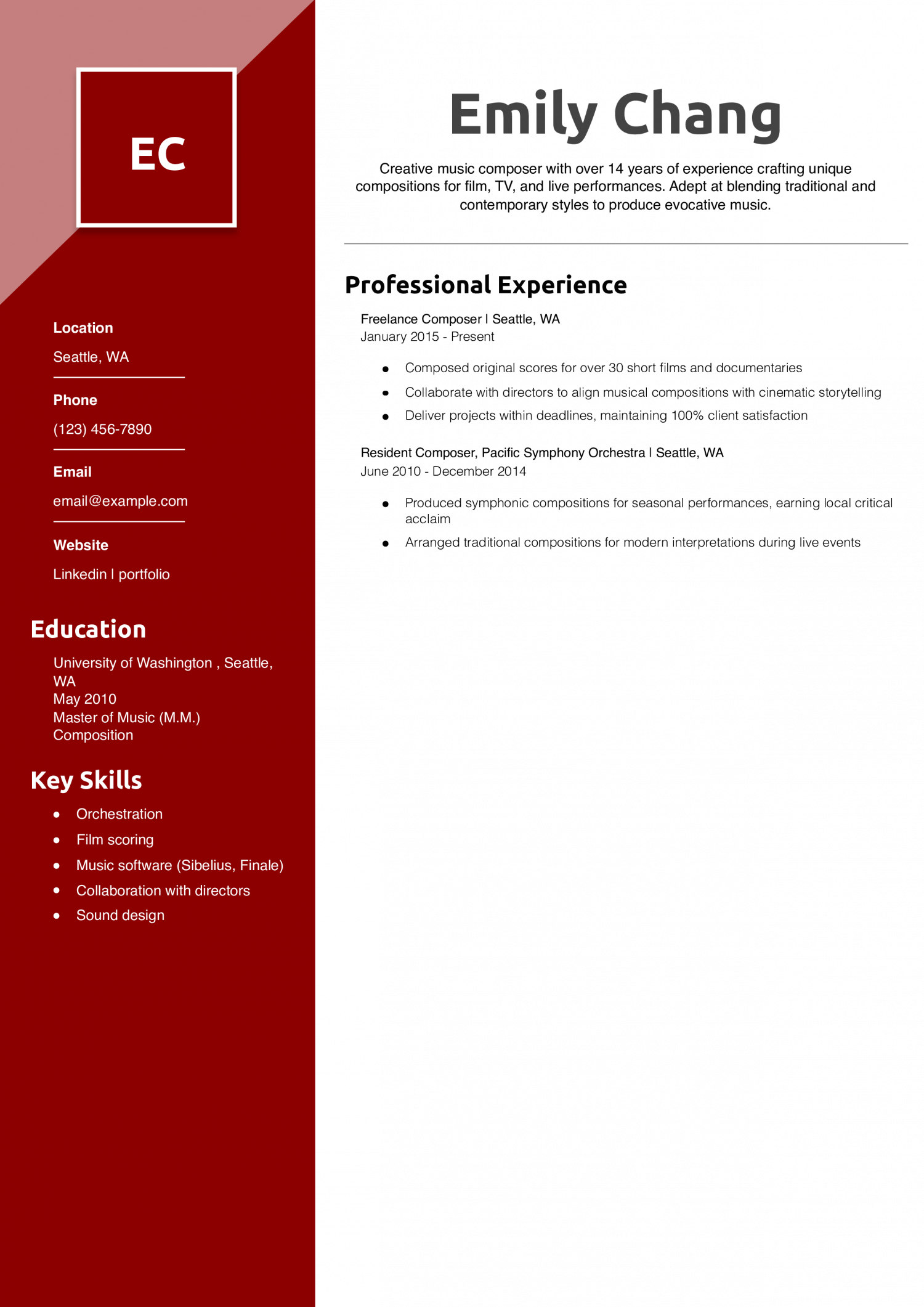 Music composer resume